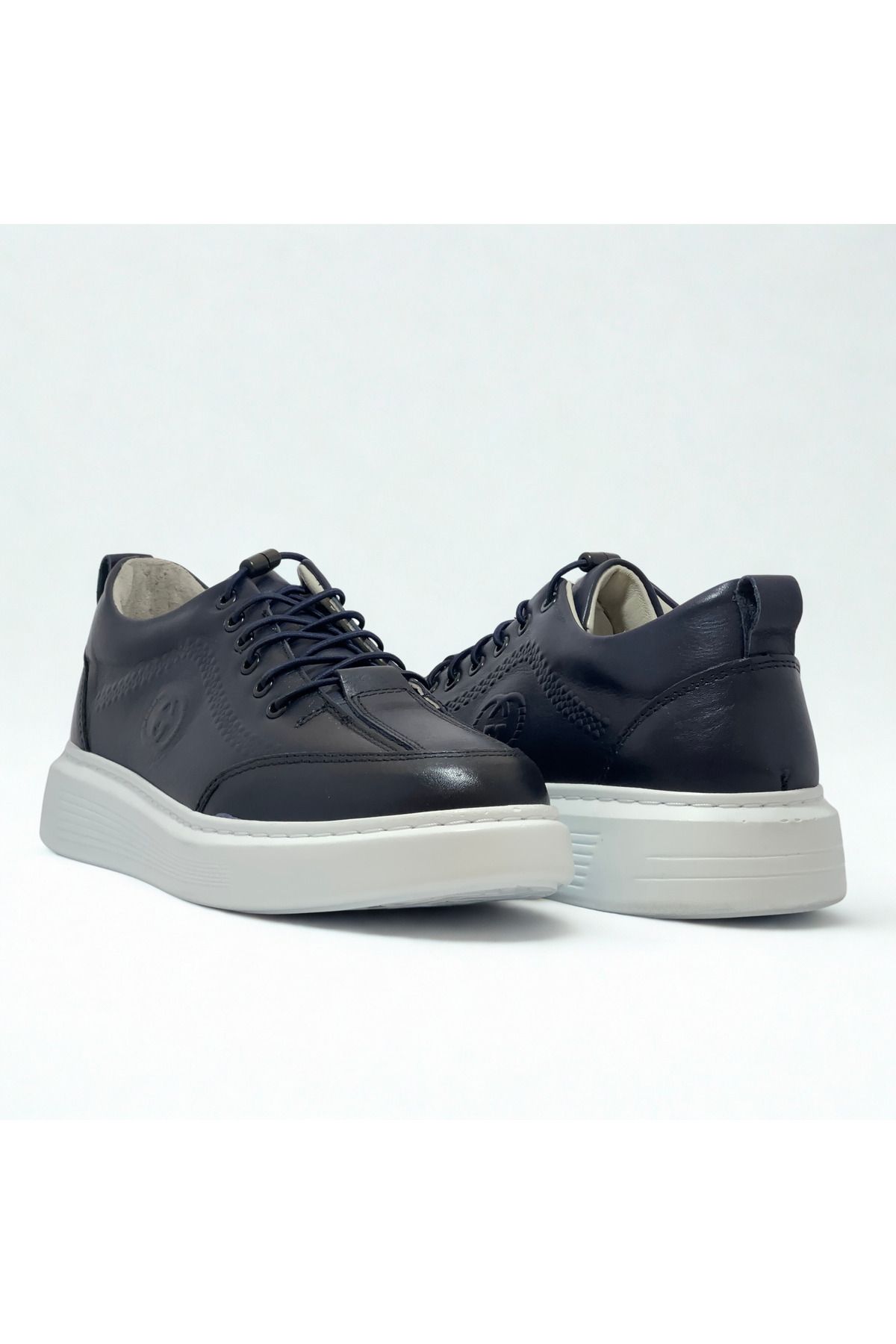 Flexter Erkek Lacivert Hakiki Deri Sneaker – Beyaz Taban