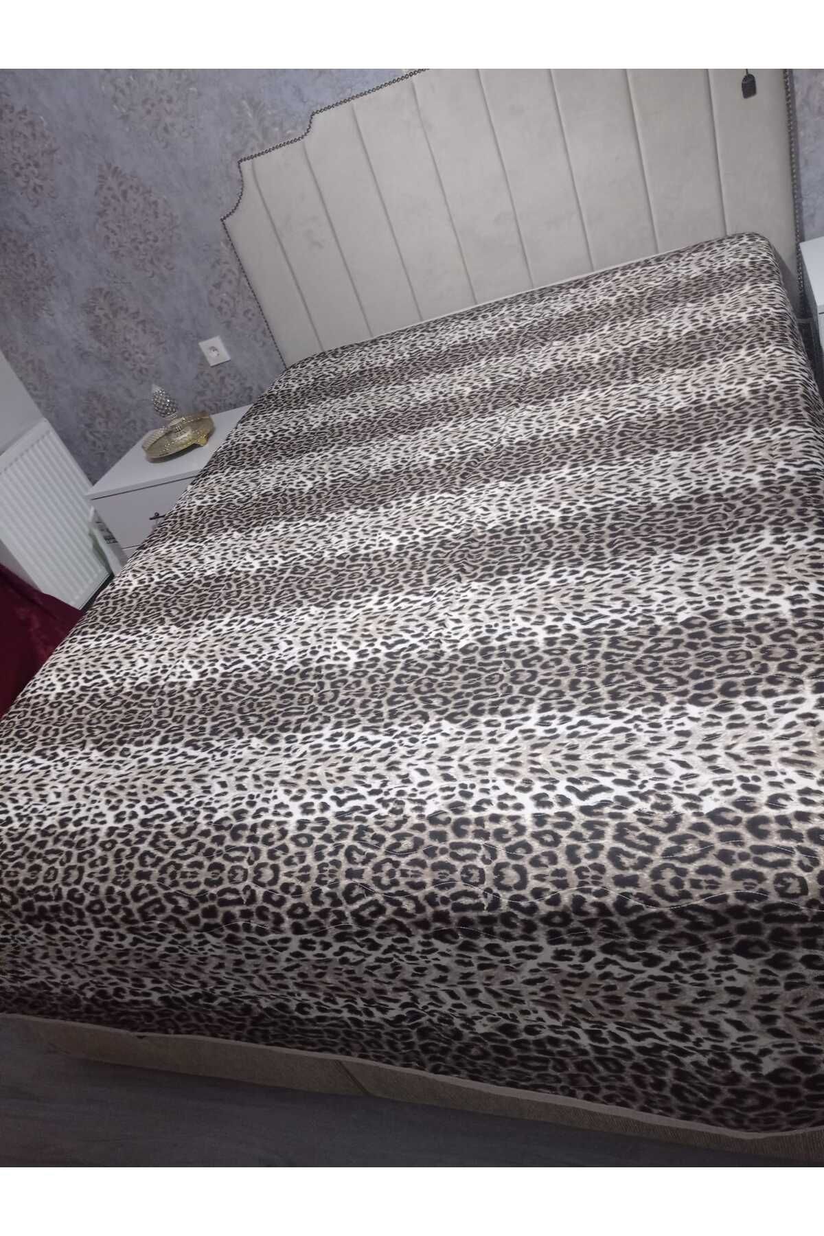 DSD Aksesuar Leopar Desenli Çift Kişilik Çok Amaçlı Yatak Örtüsü