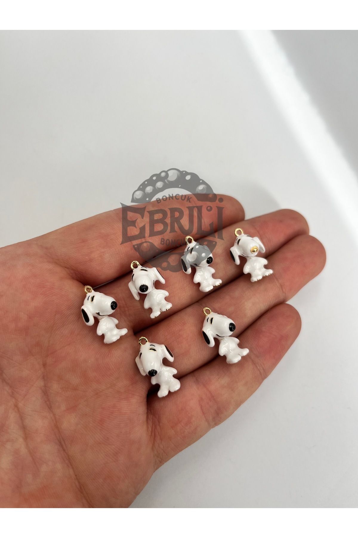 Ebruli Boncuk Sevimli Köpek Figürlü Çelik Kolye Ucu (1 Adet)
