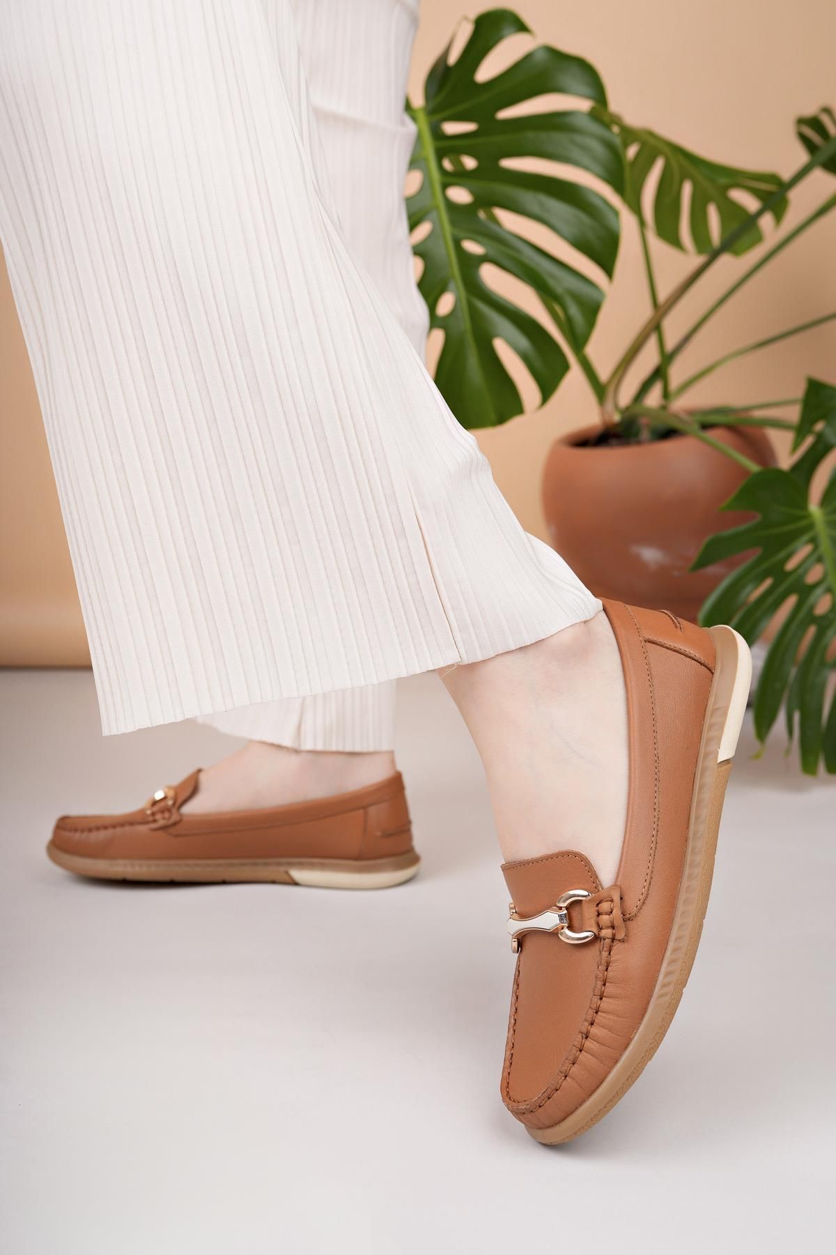 Nesil Shoes Taba Soft Deri Rok Günlük Kadın Ayakkabı