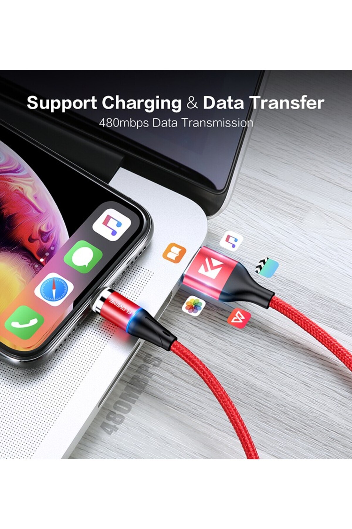 REDz Accessories-Data and fast charging cable 3A, iPhone magnetic connector, 1m, black, Floveme 6