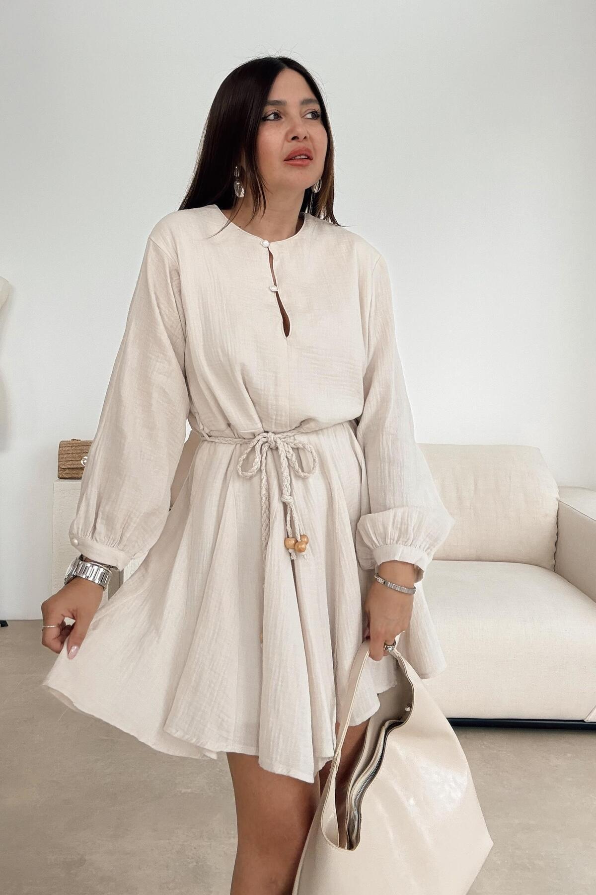 ELVAN TOLON-Muslin Beige Dress 3