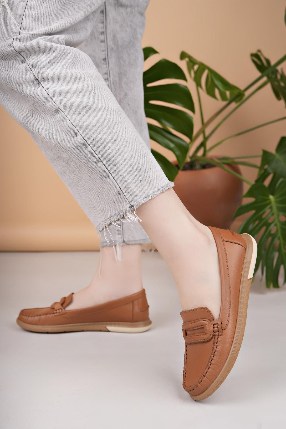 Nesil Shoes Eliz 24105 Taba Hakiki Soft Deri Rok Günlük Kadın Ayakkabı
