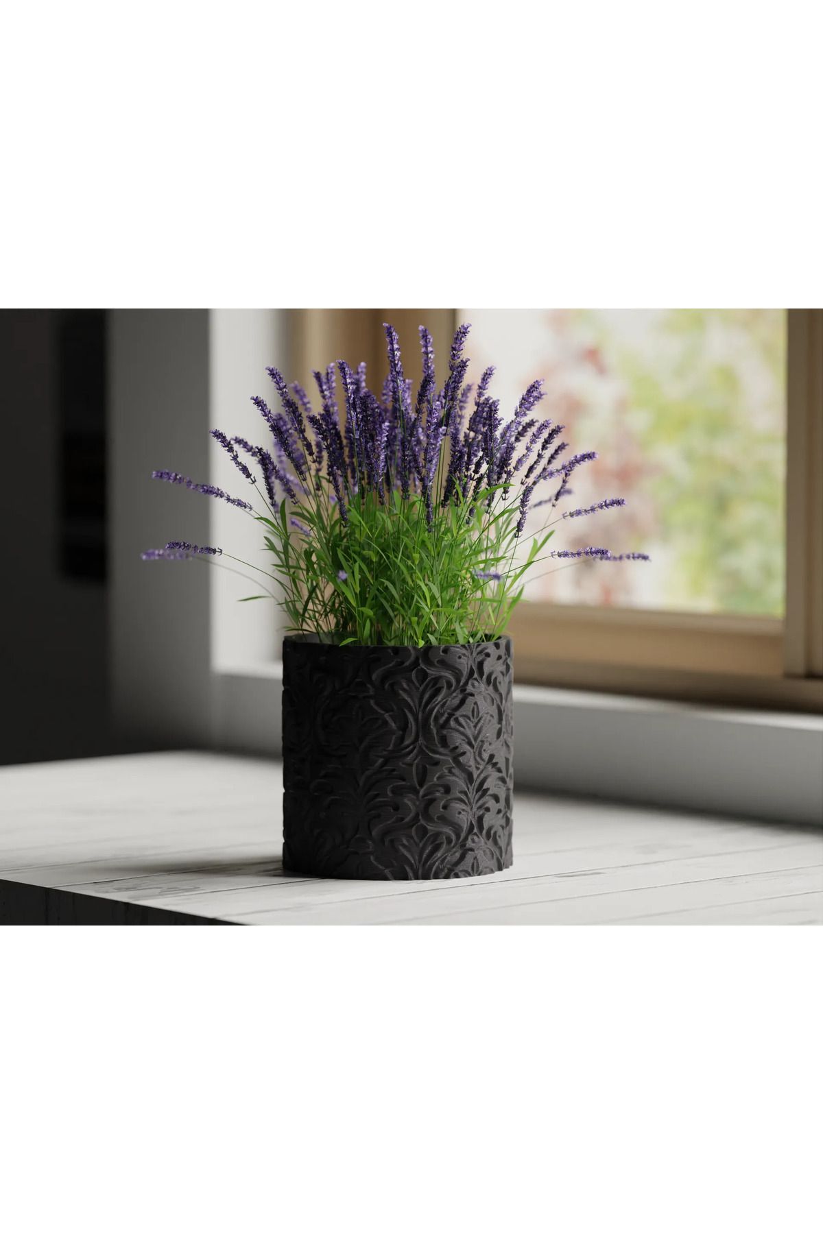 Cem3d Dekoratif siyah işlemeli saksı-vazo 12cm