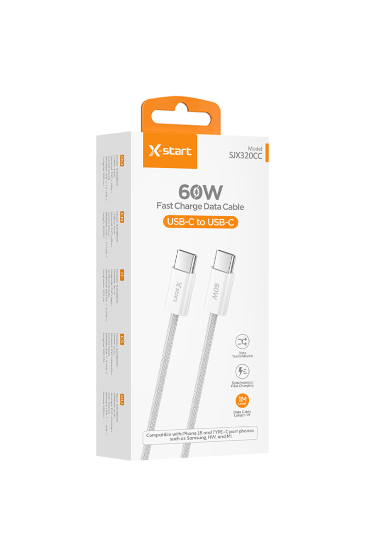 REDz Accessories-Cablu de la tip C la tip C, 1 m, pentru iPhone 15/16 și Android, X-Start SJX320CC, 60 W, alb 4