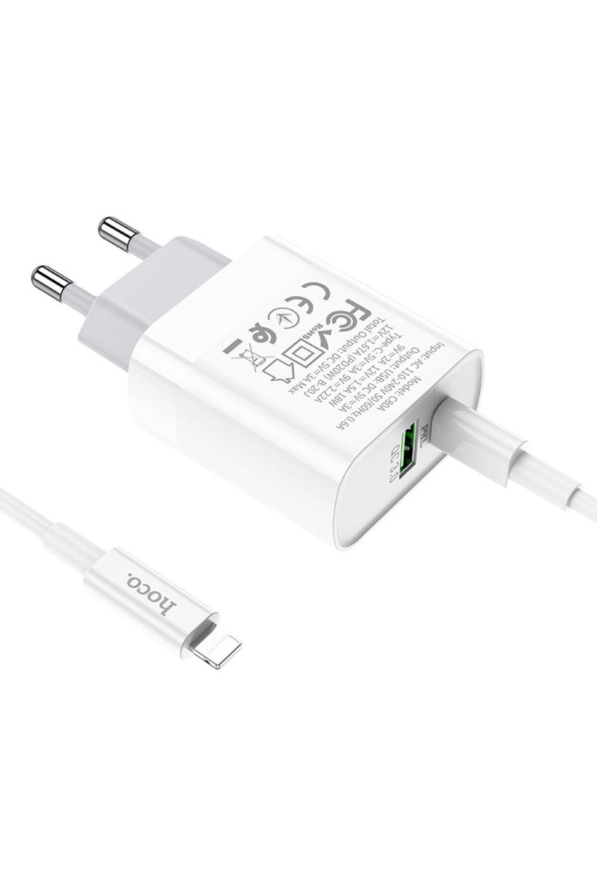REDz Accessories-Set încărcător, cablu de iluminare adaptor Hoco C80a, tip C și port USB, încărcare rapidă 20w, alb 7