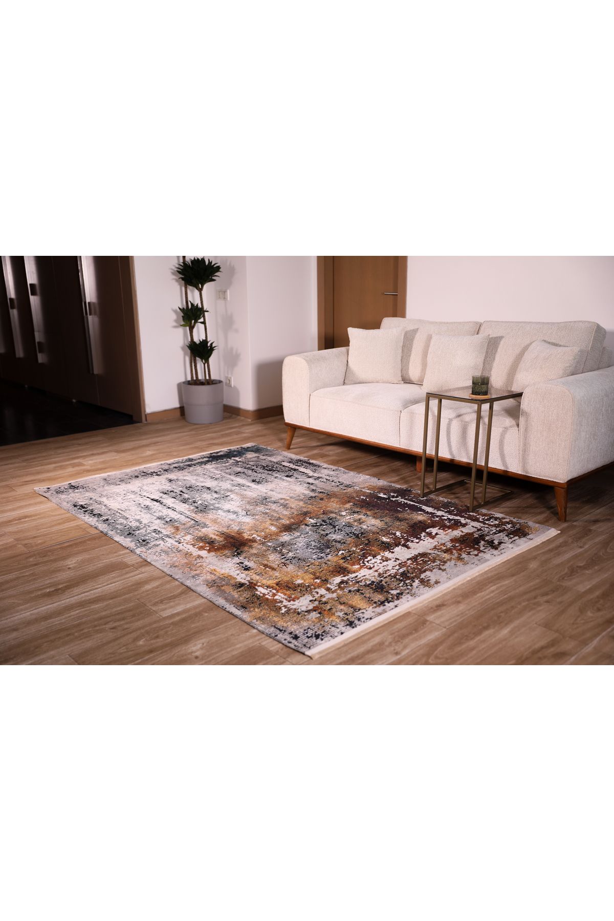 Siela Halı Yıkanabilir Kaymaz Taban Salon Halısı - Pas Rüzgarı