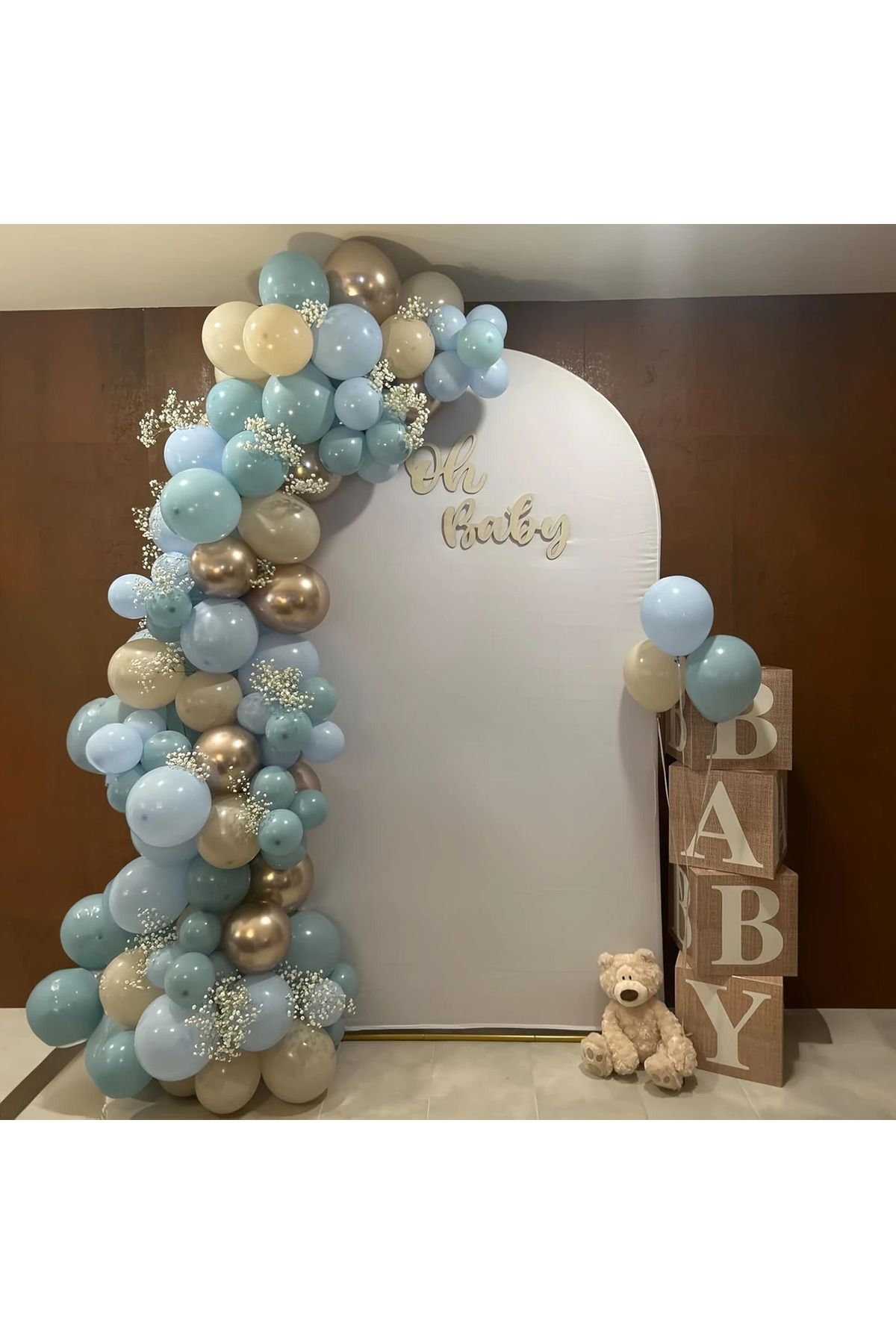 Papatya Party 65 Adet Açık Mavi ve Gold Balon Doğum Günü ve Party Seti