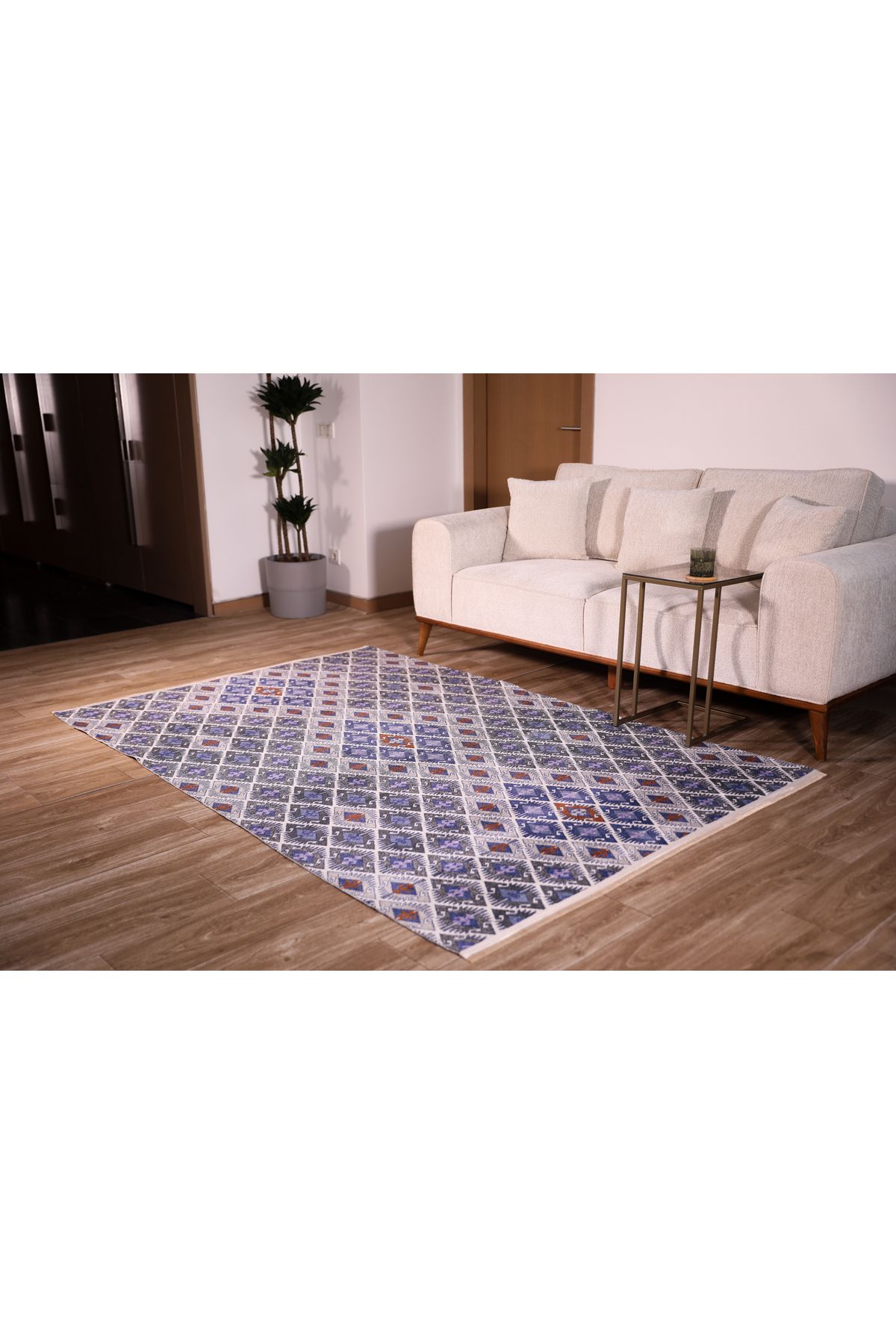 Siela Halı Yıkanabilir Kaymaz Taban Salon Halısı - Gece Mozaik
