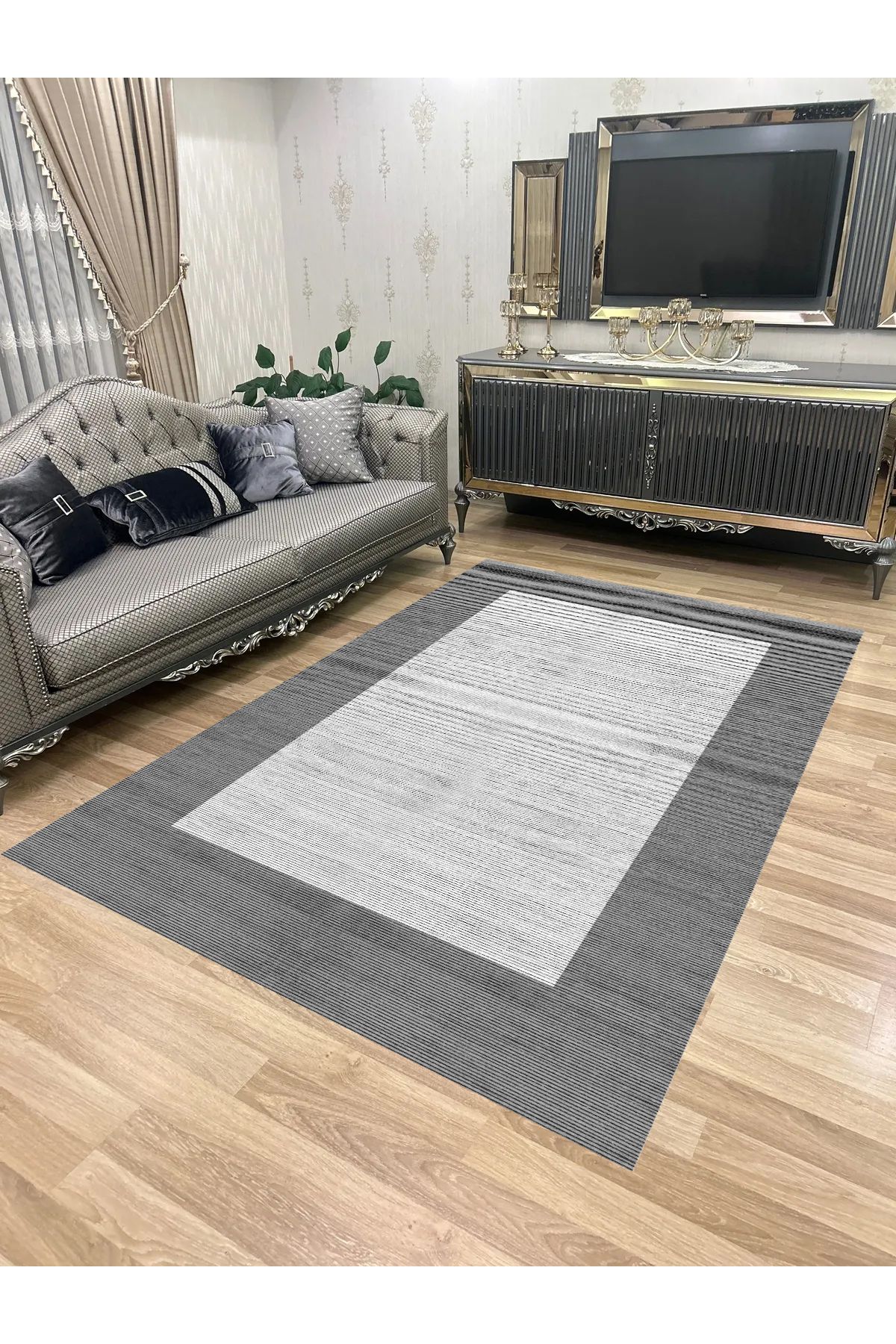 Bordo Halı Yıkanabilir Kaymaz Taban Halı Mutfak Dekor Yolluk Koridor Halısı Salon Halısı-1164GRİ