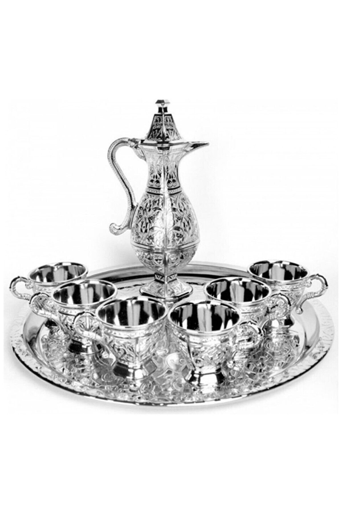BERAT Zemzemlik, Zemzem Takımı, Ebruli, 8 Parça, Metal, Gümüş Renk, Hac ve Umre Hediyeliği