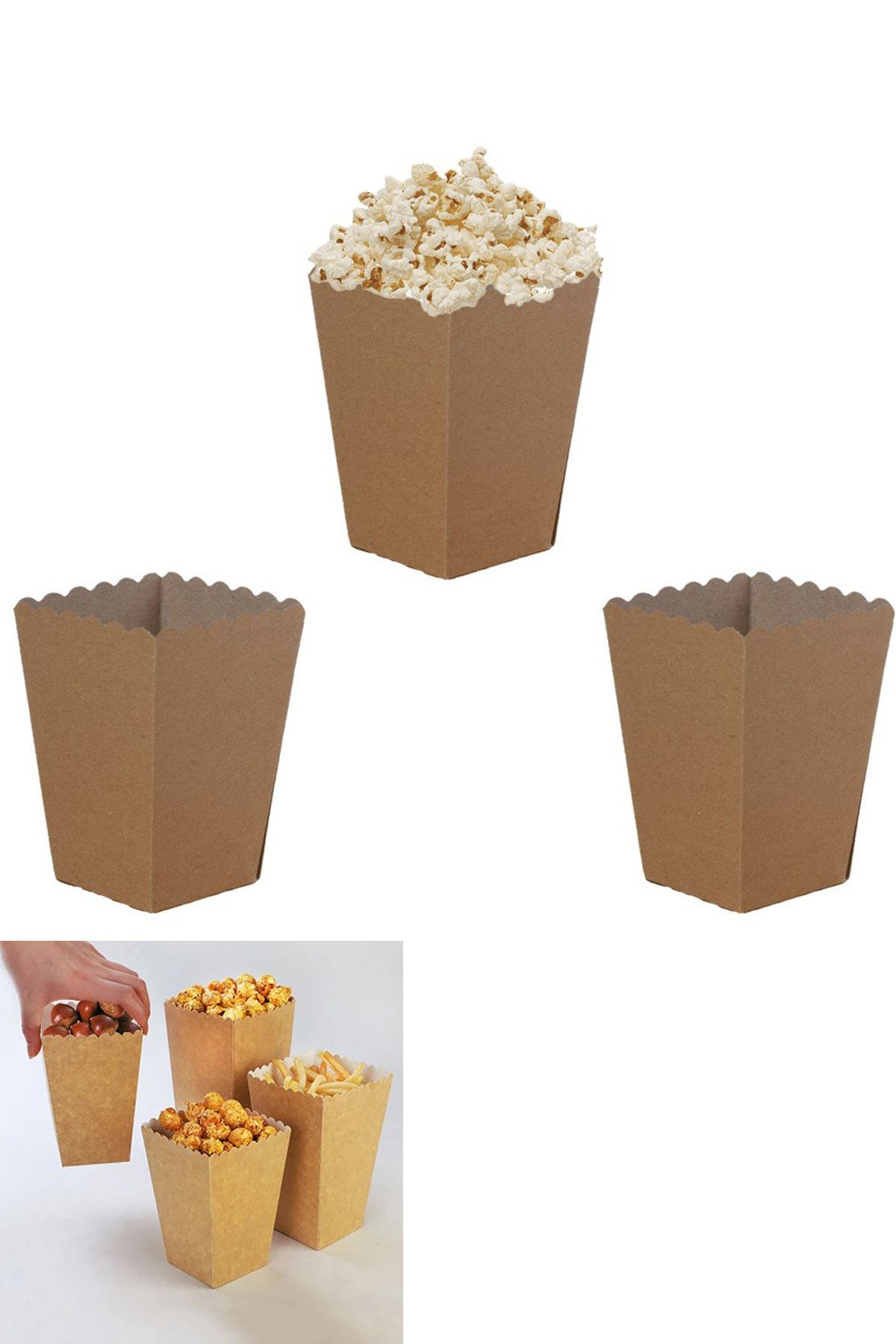 Parti dolabı 8 Adet Kraft Popcorn Kutusu Mısır , Cips Kutusu Kraft Doğal Kahverengi Mısır Kutusu