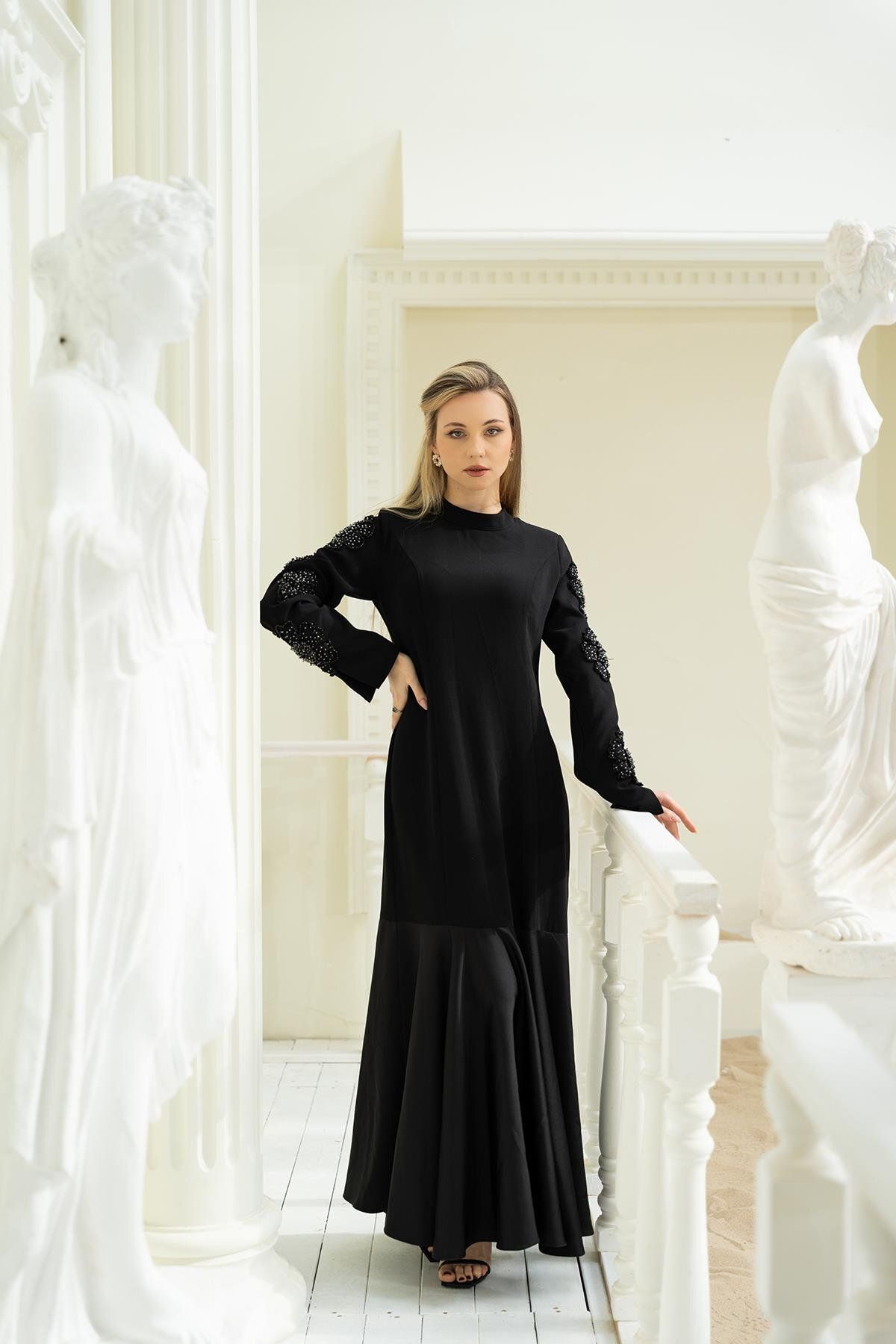 YAFA CLOTHING & ACCESSORIES Koları El İşlemeli Elbise Siyah