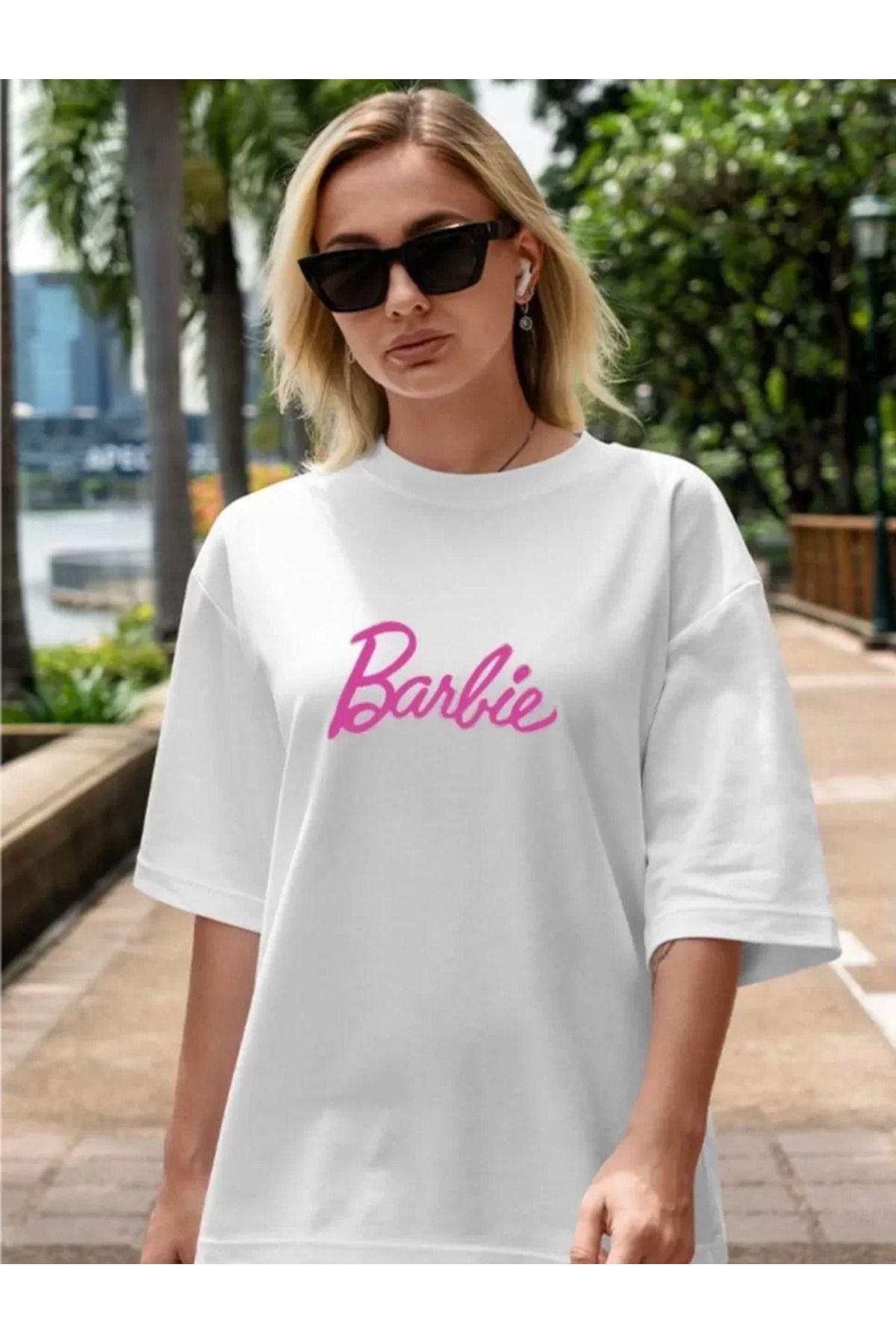 FantaziAtölyesi Kadın Baskılı Oversize T-shirt - Beyaz