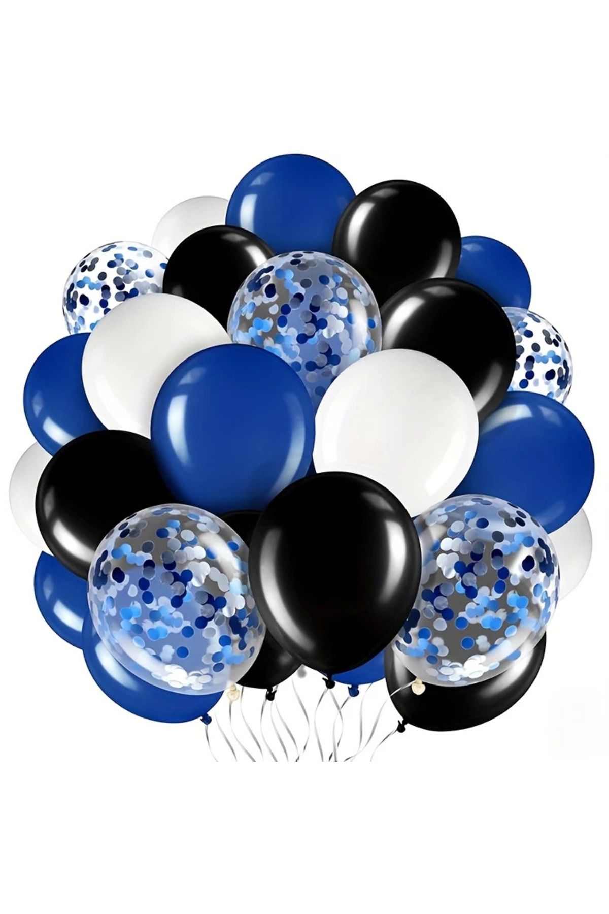 Papatya Party 26 Adet Siyah-Mavi-Beyaz-Şeffaf Konfetili Balon Seti