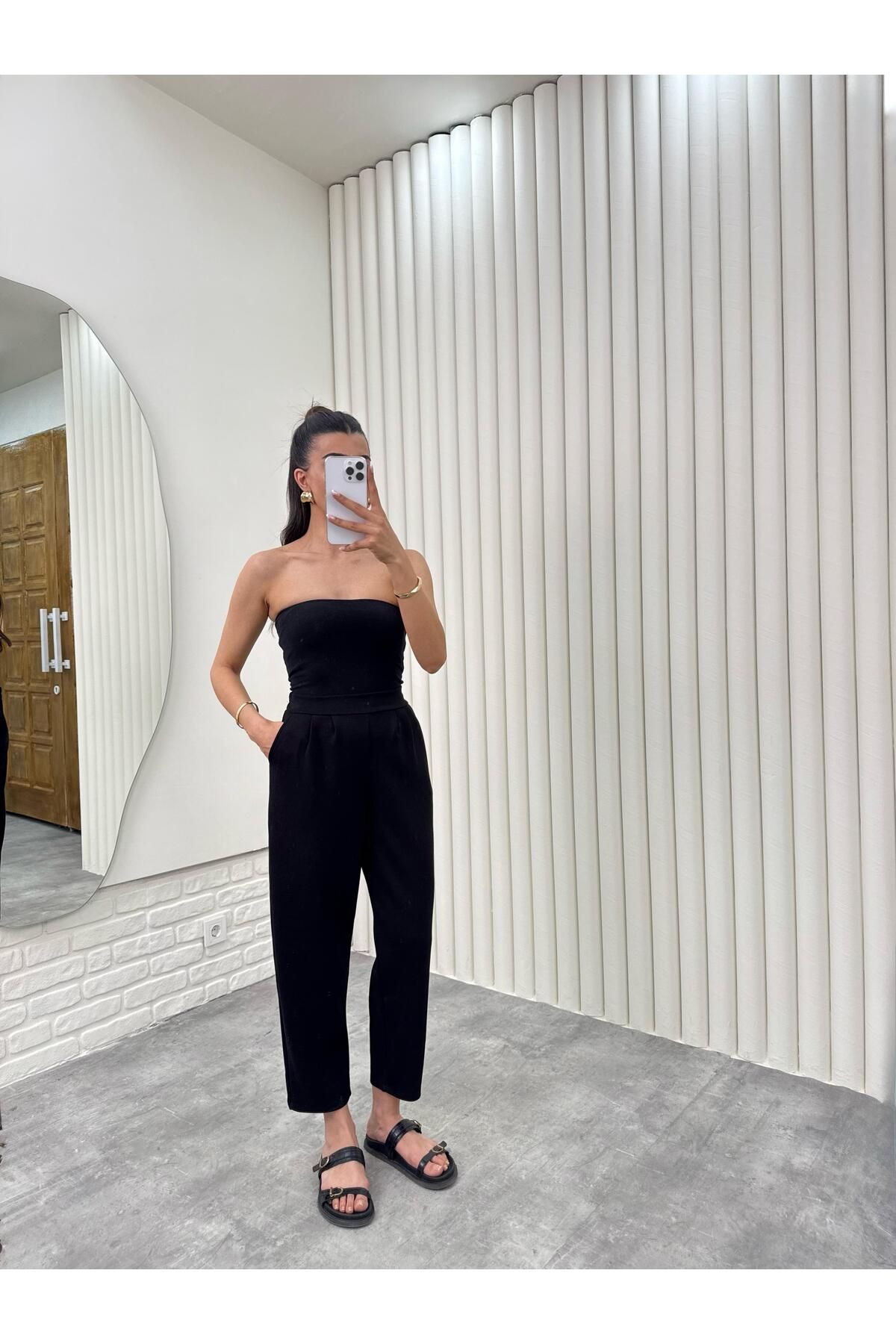 Gaus Siyah Beli Lastikli Cepli Harem Pantolon Gaus00308