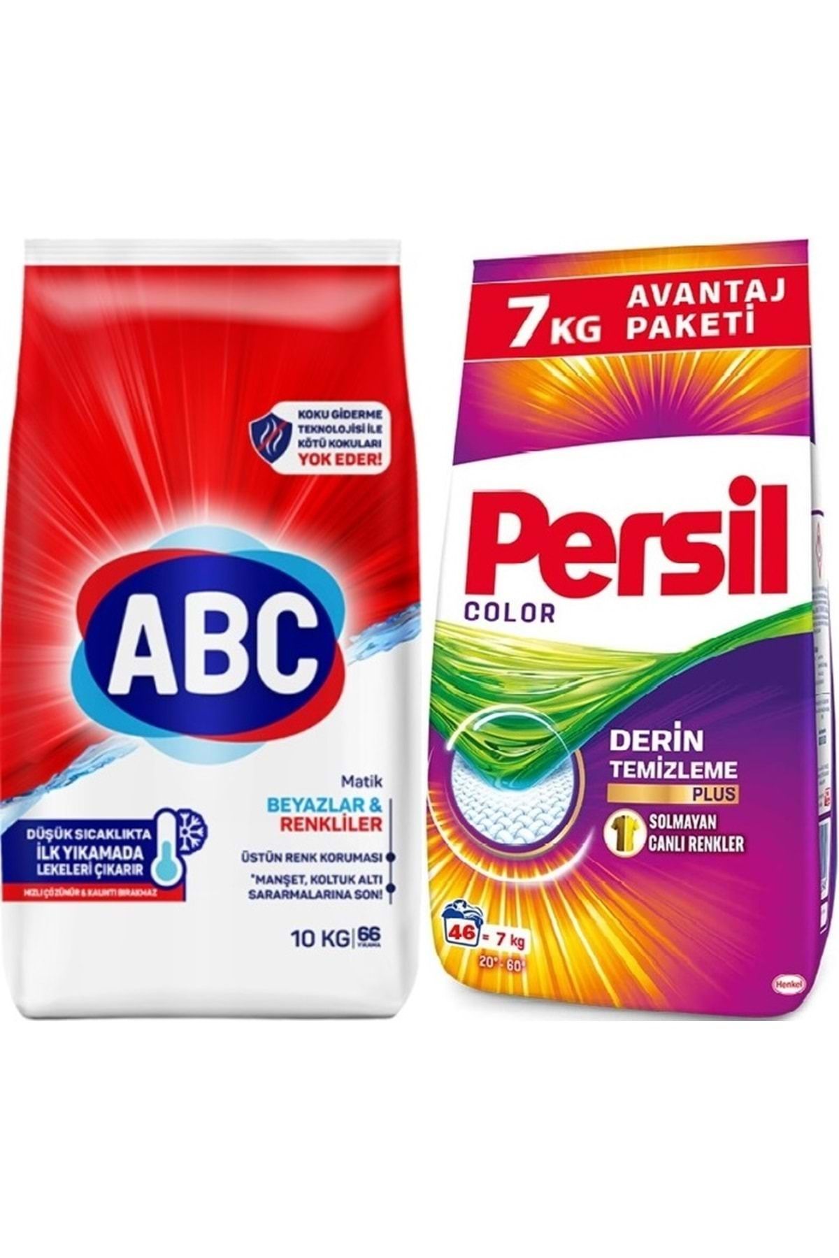 ABC Matik Toz Çamaşır Deterjanı 10KG Klasik Beyazlar & Renkliler (66 Yıkama) + 7KG Color/Renkli