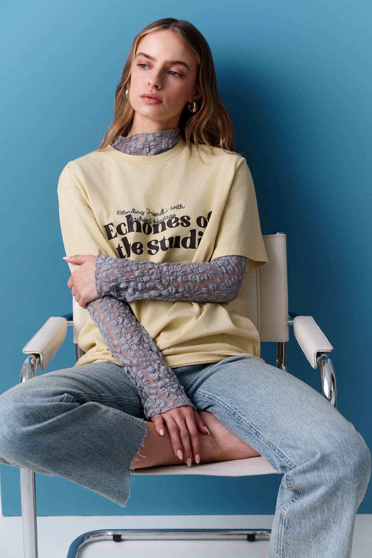 Manuka YIKAMA EFEKTLİ KISA KOLLU TSHIRT SARI