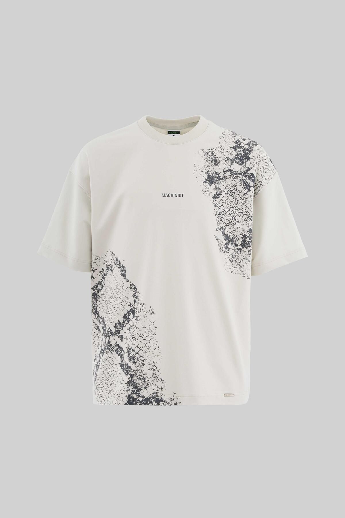 Machinist Erkek Crocodile Printed Oversize Uzay Grisi Tişört