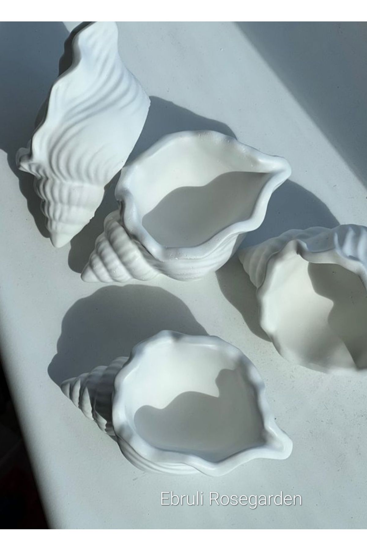 Ebruli Rosegarden 10 ad Orta Boy Deniz Kabuğu Dekoratif Beton Kase Beyaz Ve Mavi Vanilyalı Tealight Mum Nişan Düğün