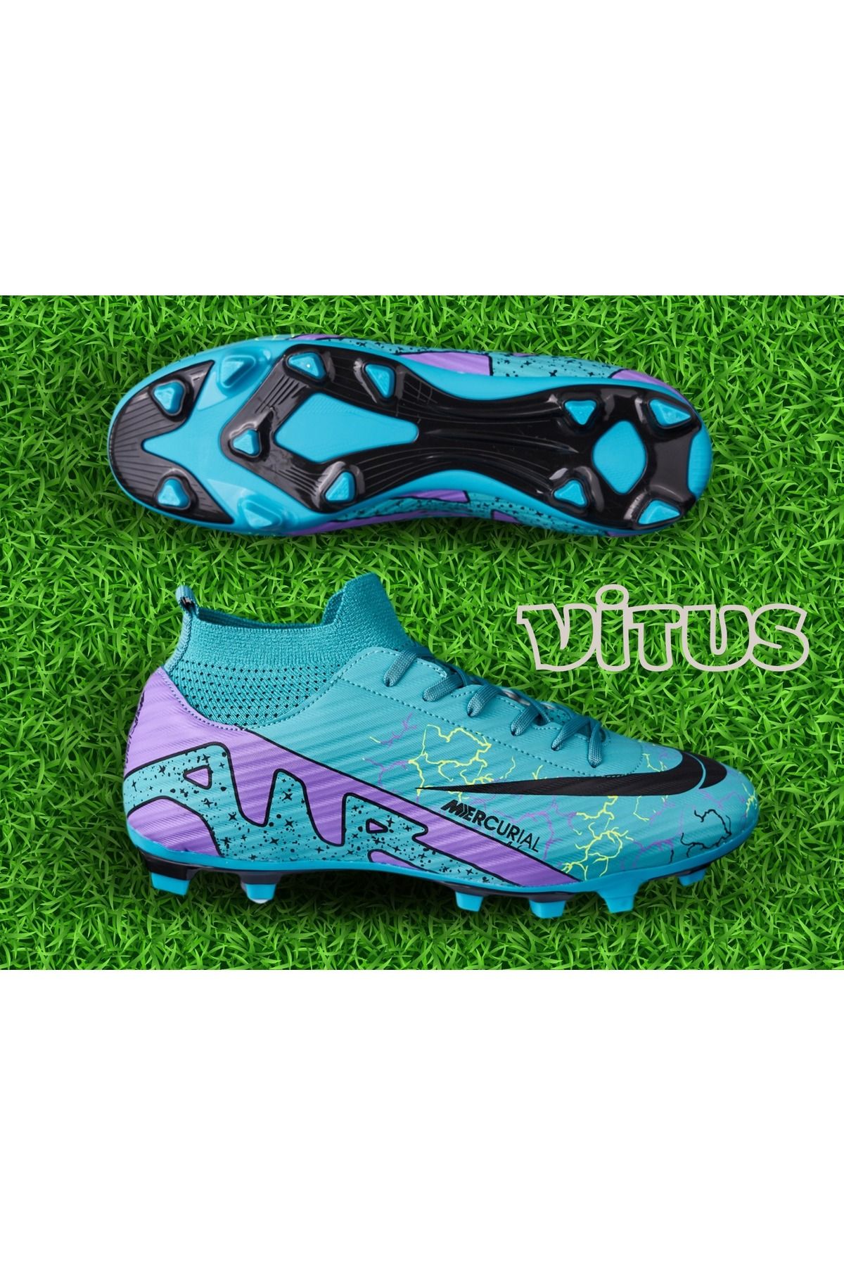 VİTUS Bilekli Çoraplı Krampon Çim Ve Halısaha Yetişkin Çocuk Unisex Futbol Ayakkabısı
