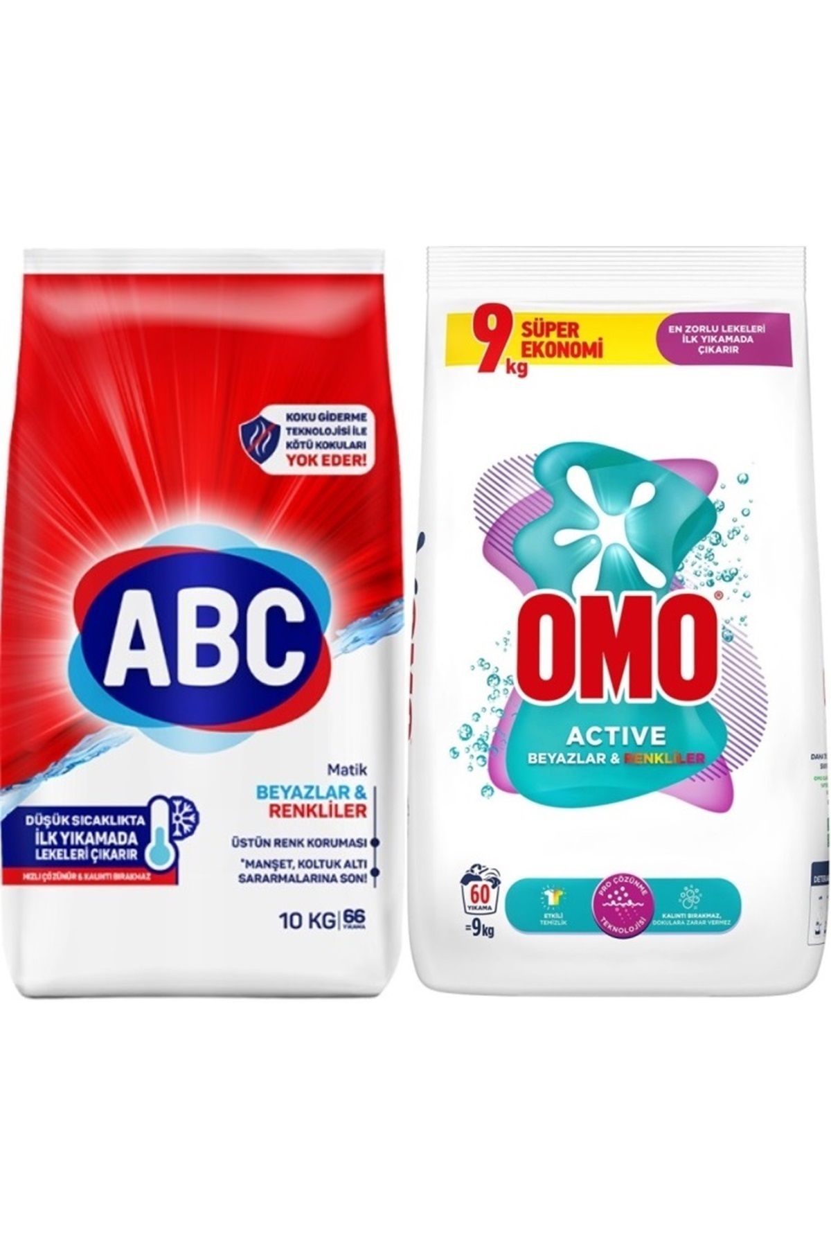 ABC Matik Toz Çamaşır Deterjanı 10KG Klasik Beyazlar & Renkliler (66 Yıkama)+ 9KG Beyaz ve Renkliler
