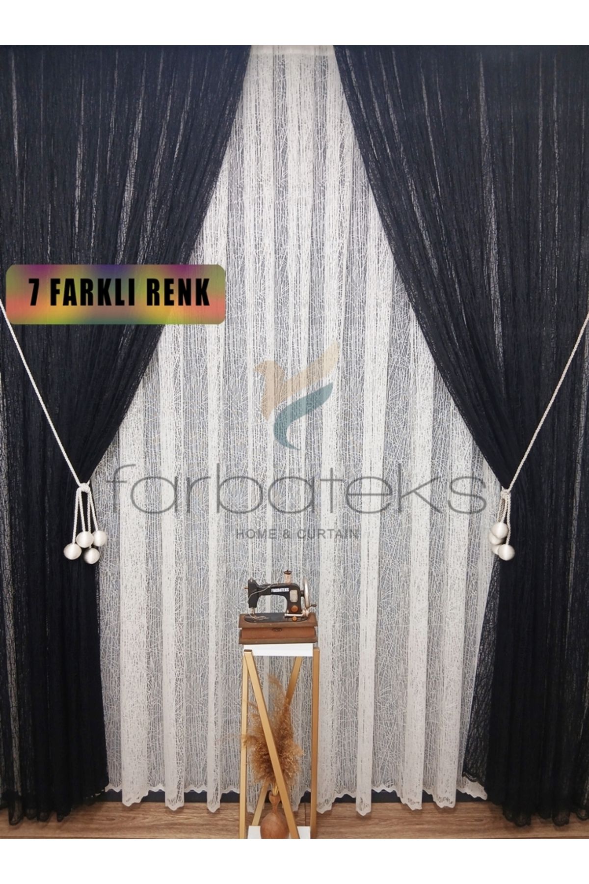 farbateks Siyah Camkırıgı Sağ/Sol İç Tül Takım Tül Fon Perde
