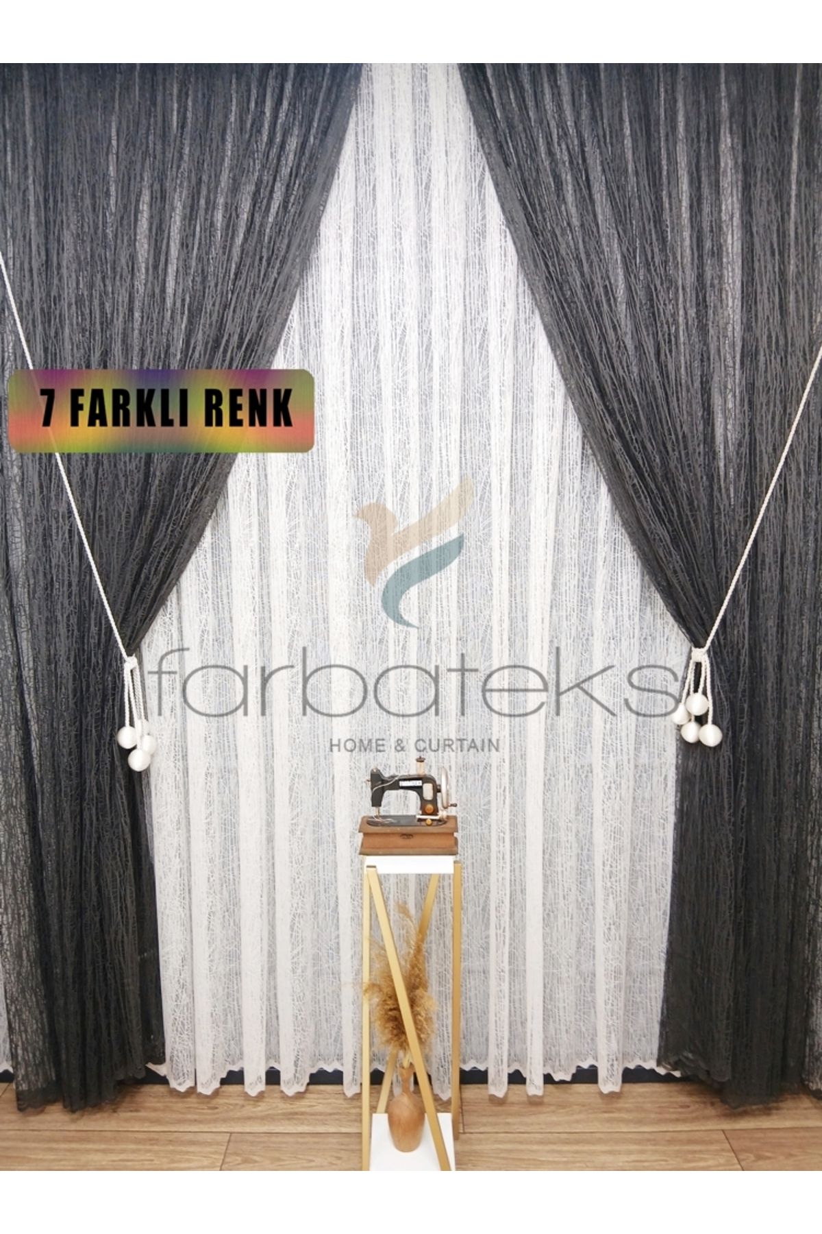 farbateks Gri Antrasit Füme Camkırıgı Sağ/Sol İç Tül Takım Tül Fon Perde