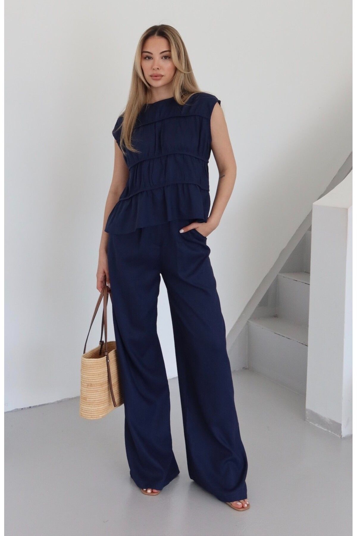 Laluvia Lacivert Milora Bluz Pantolon Takım - 2025145