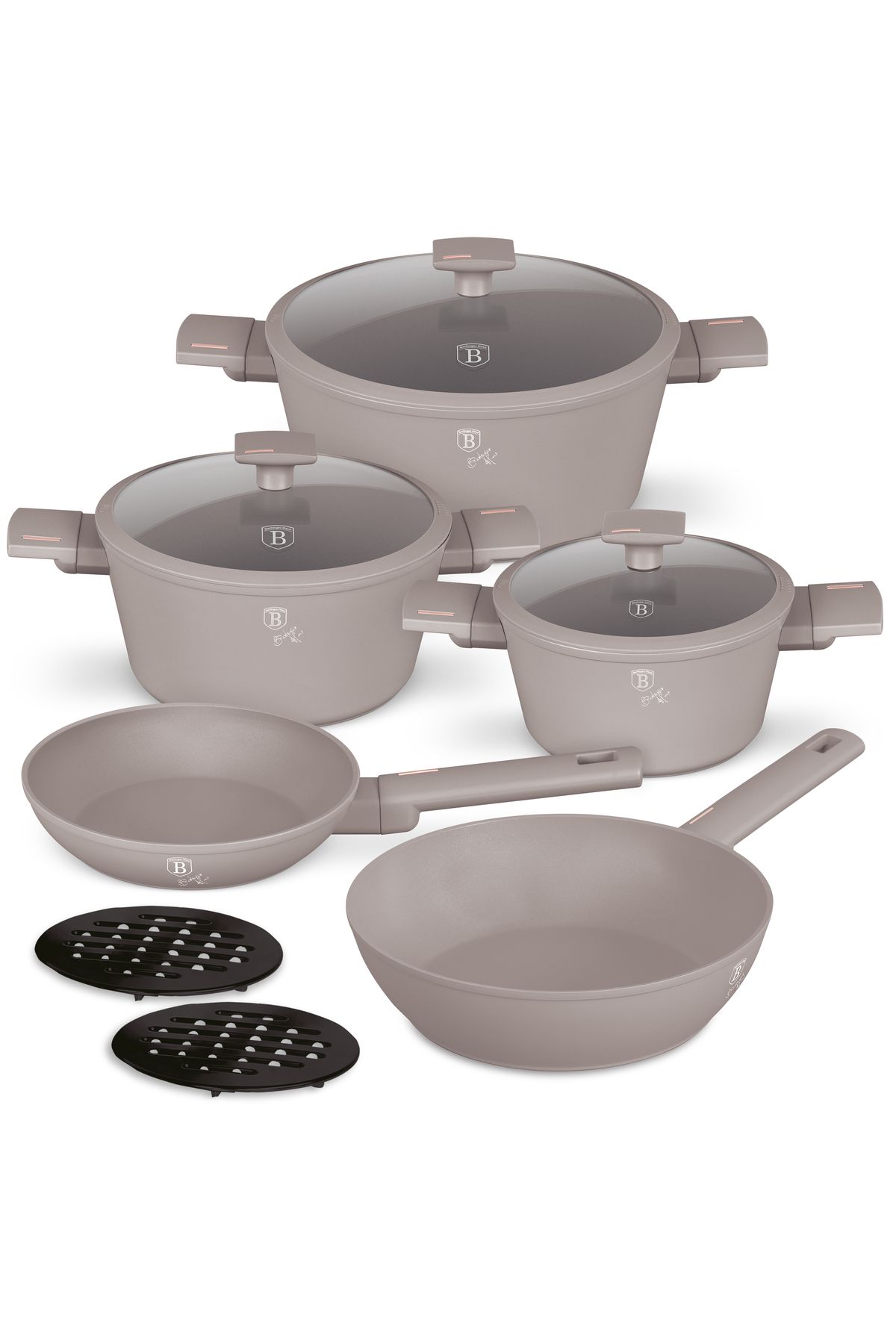 Berlinger Haus Set De Vase De Gătit Berlingerhaus Cu 10 Piese – Colecția Taupe, Titanpro Antiaderent, Inducție, Taupe - One Size