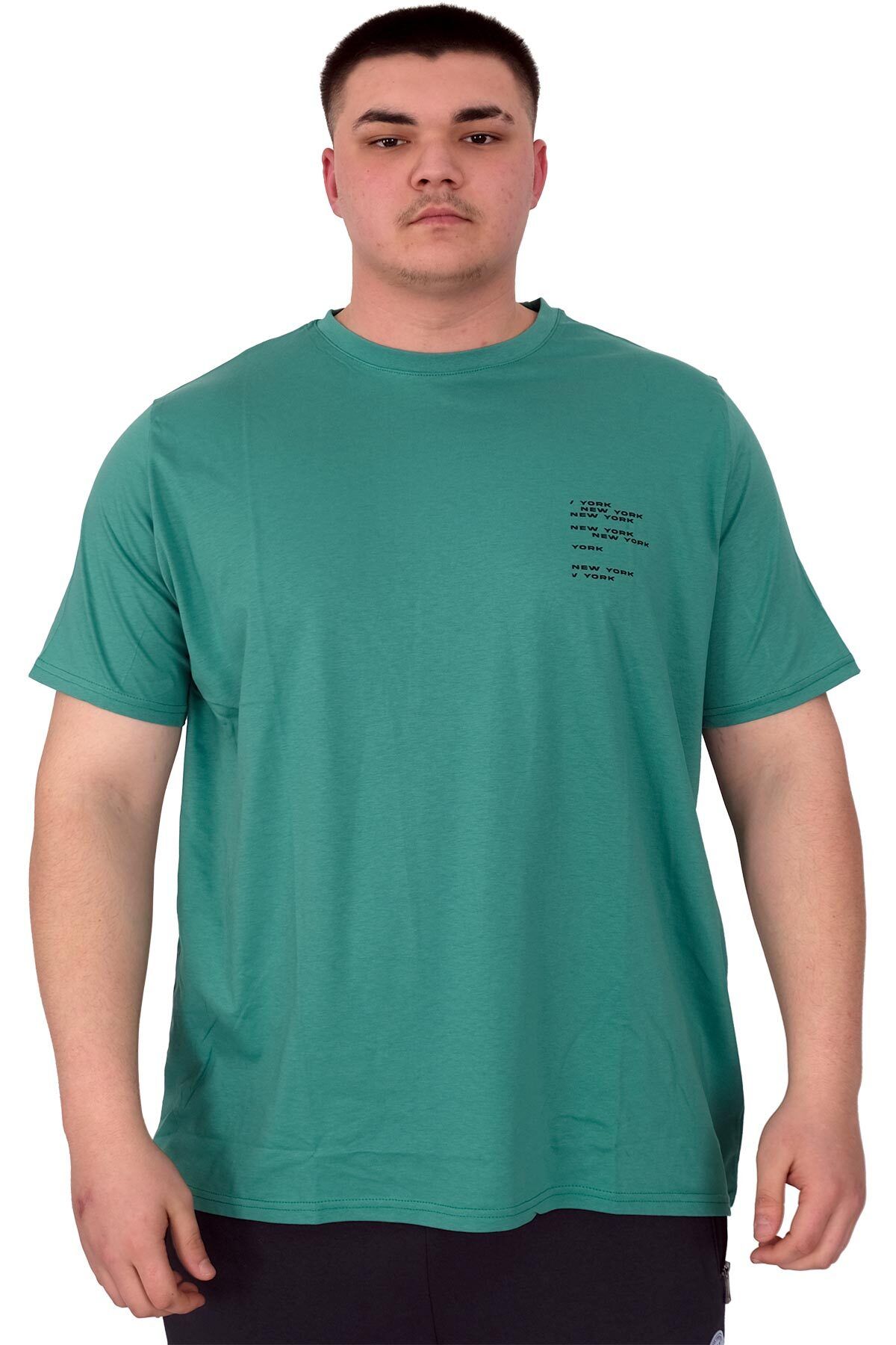 ModeXL Mode XL Büyük Beden Erkek T-Shirt Bisiklet Yaka Space U25018 Çağla