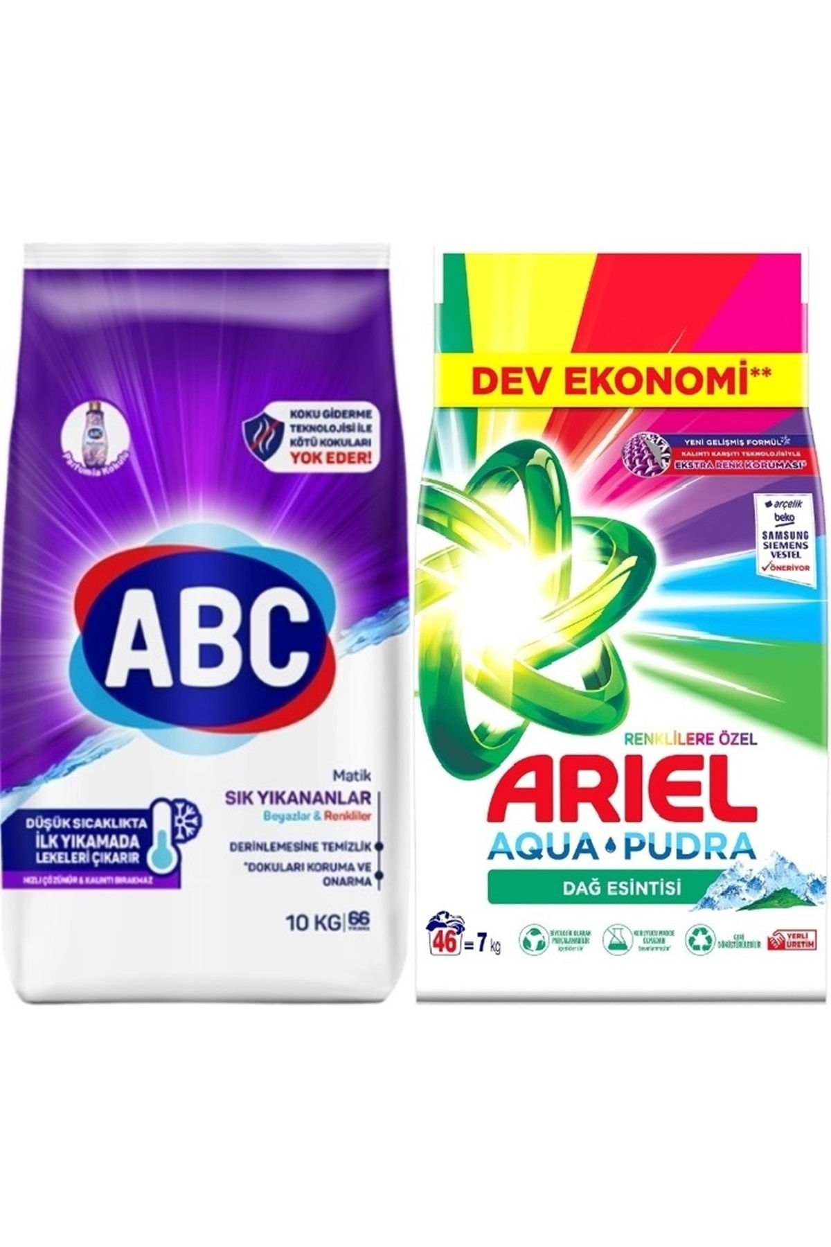 ABC Matik Toz Çamaşır Deterjanı 10kg Sık Yıkananlar Beyazlar/renkliler (66 YIKAMA) 7kg Renkliler
