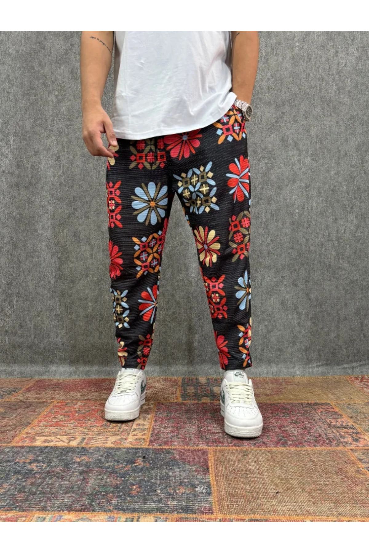 FıttingRoom Beli Lastikli Desenli Baggy Pantolon
