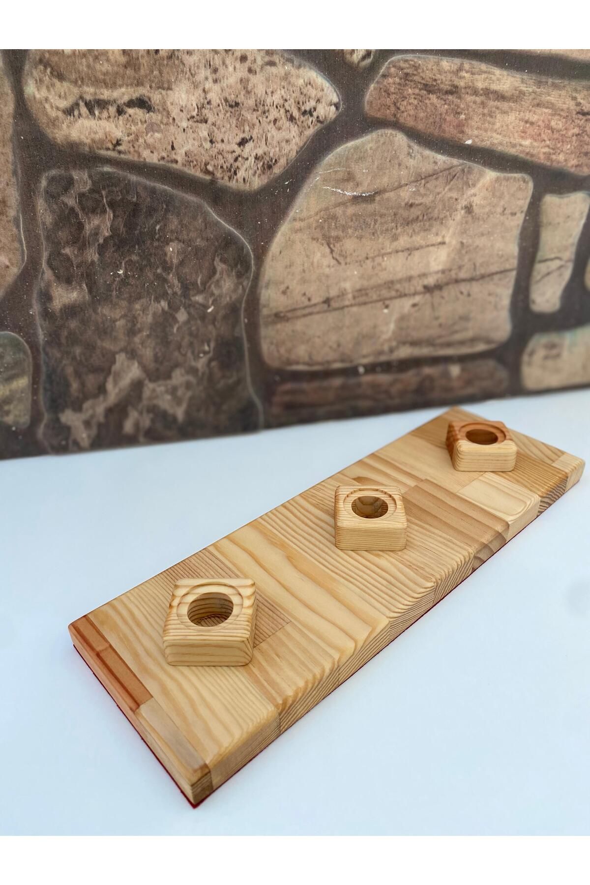 Geef Wood Art Doğal Ahşap 3'lü Mumluk – El Yapımı Dekoratif Sunum Standı