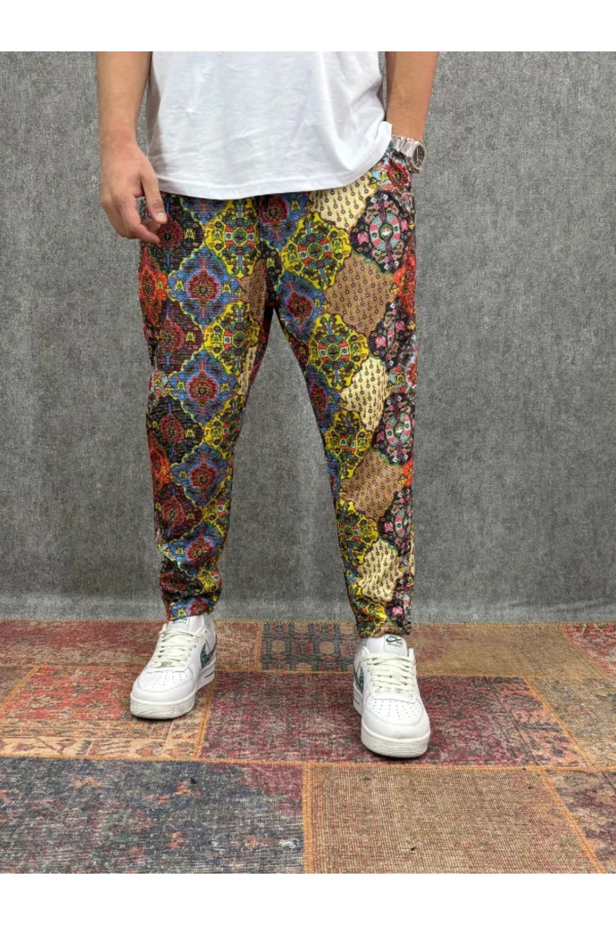 FıttingRoom Beli Lastikli Desenli Baggy Pantolon