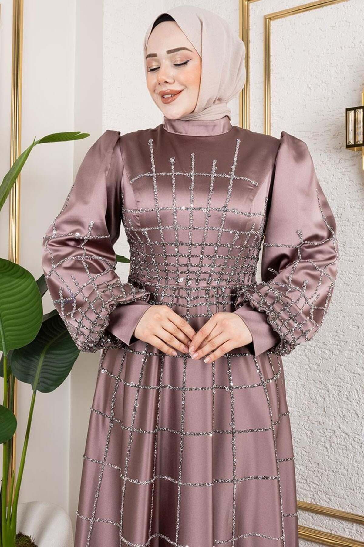 Mec Fashion Kafes Model Saten Abiye