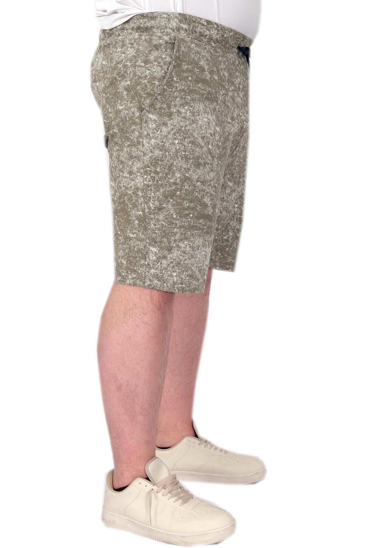 ModeXL-Mode XL Oversize Men's Shorts Etching Print 20037S Khaki 2