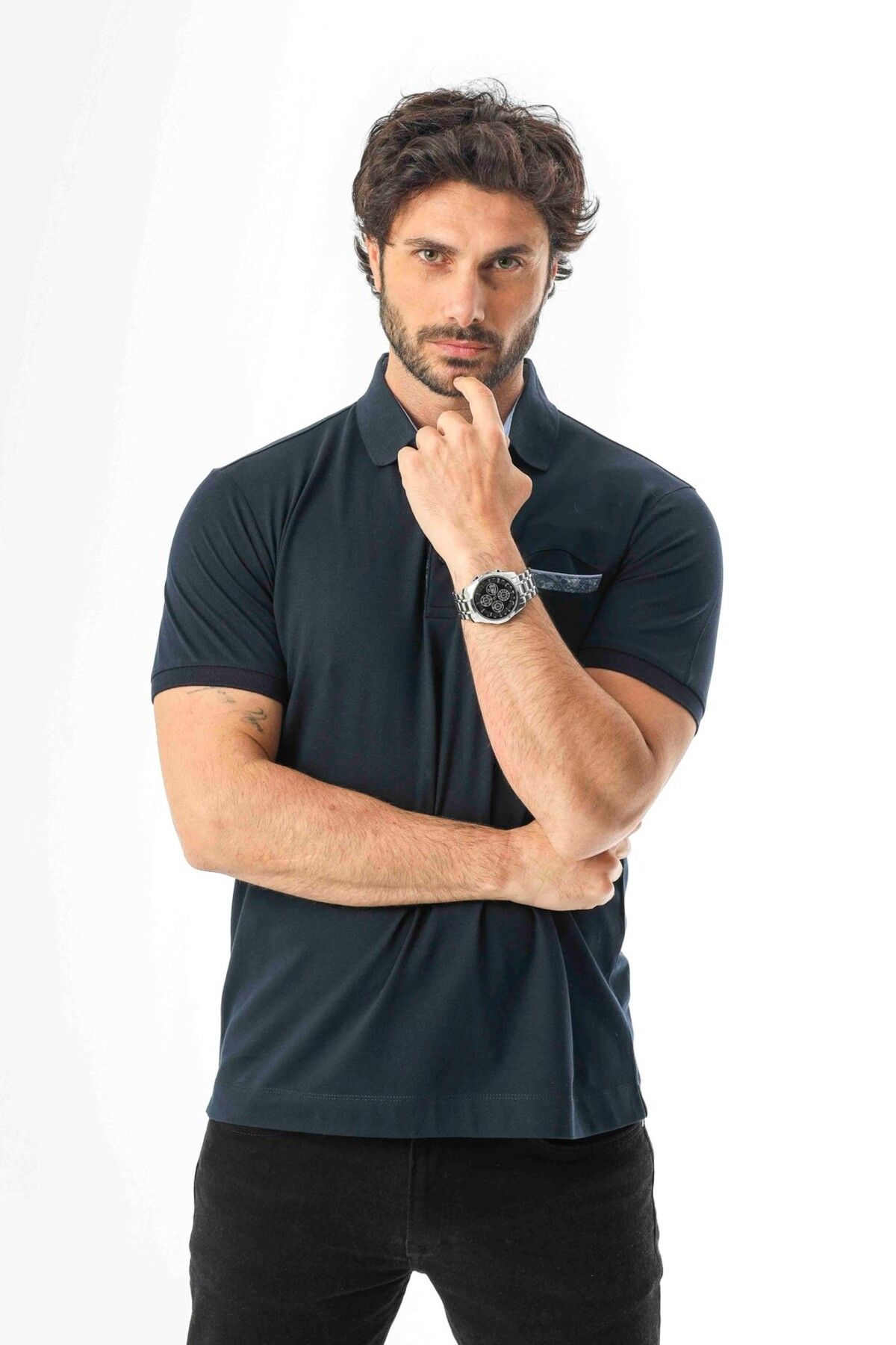 Tony Montana Büyük Beden Regular Fit Polo Yaka Cepli Baskılı T-Shirt-PL-3458