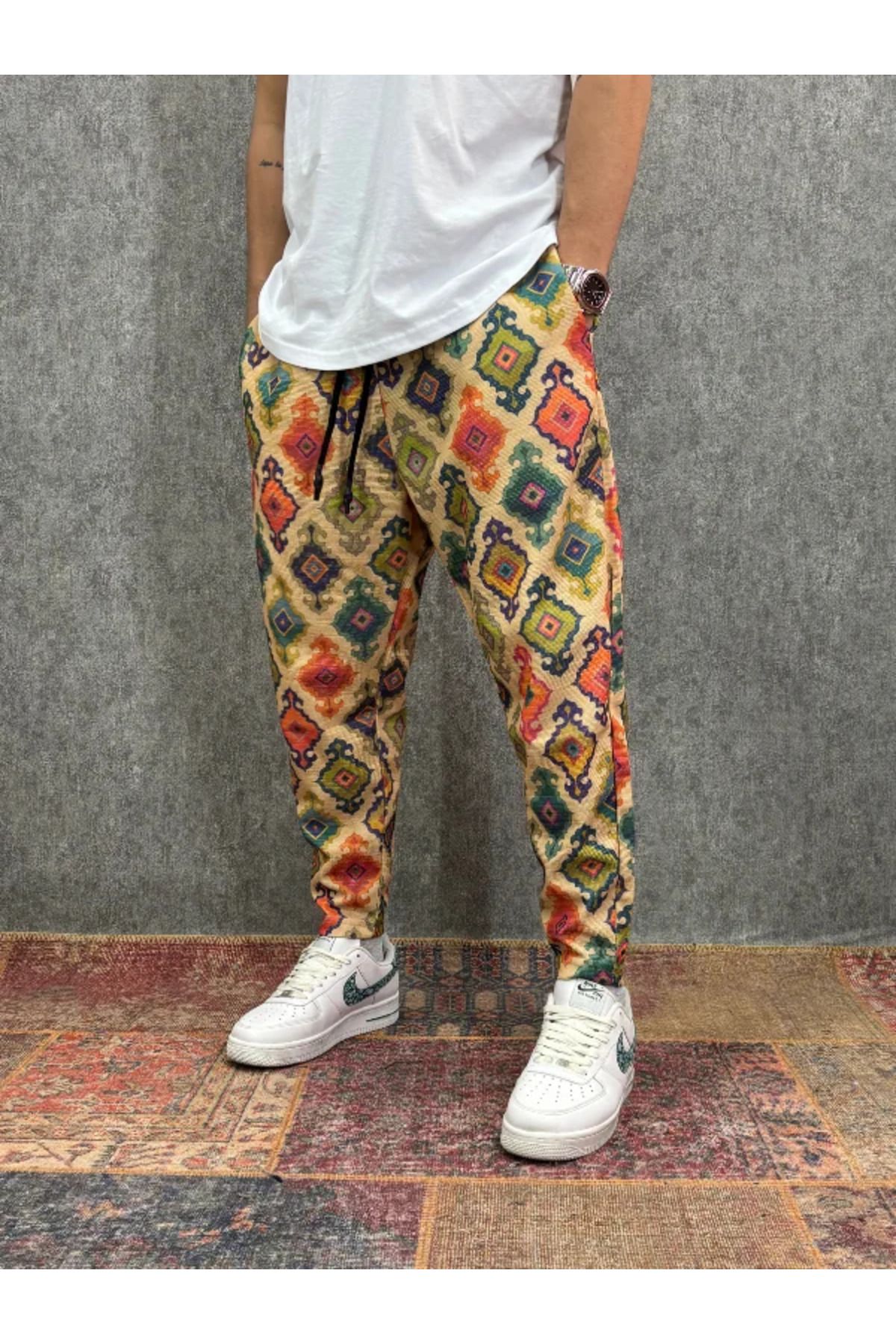 FıttingRoom Beli Lastikli Desenli Baggy Pantolon