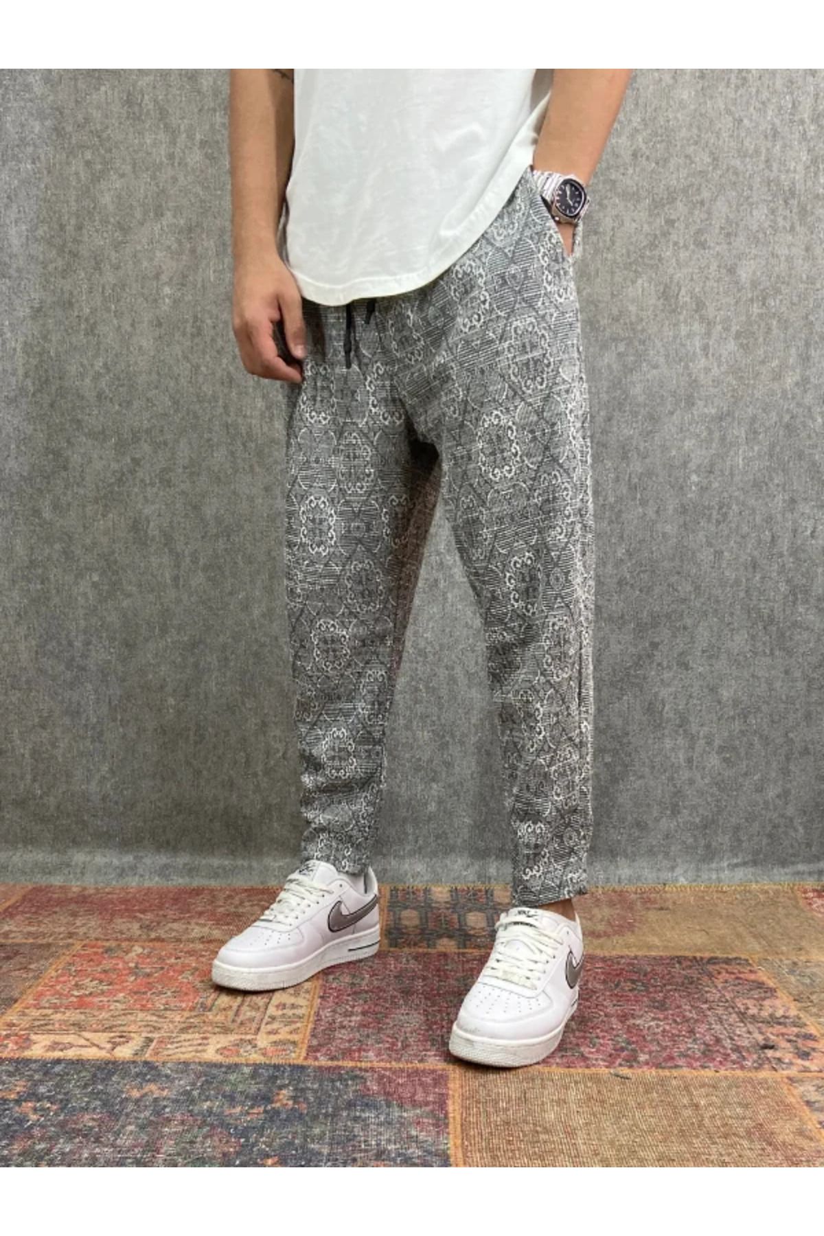FıttingRoom Beli Lastikli Desenli Baggy Pantolon