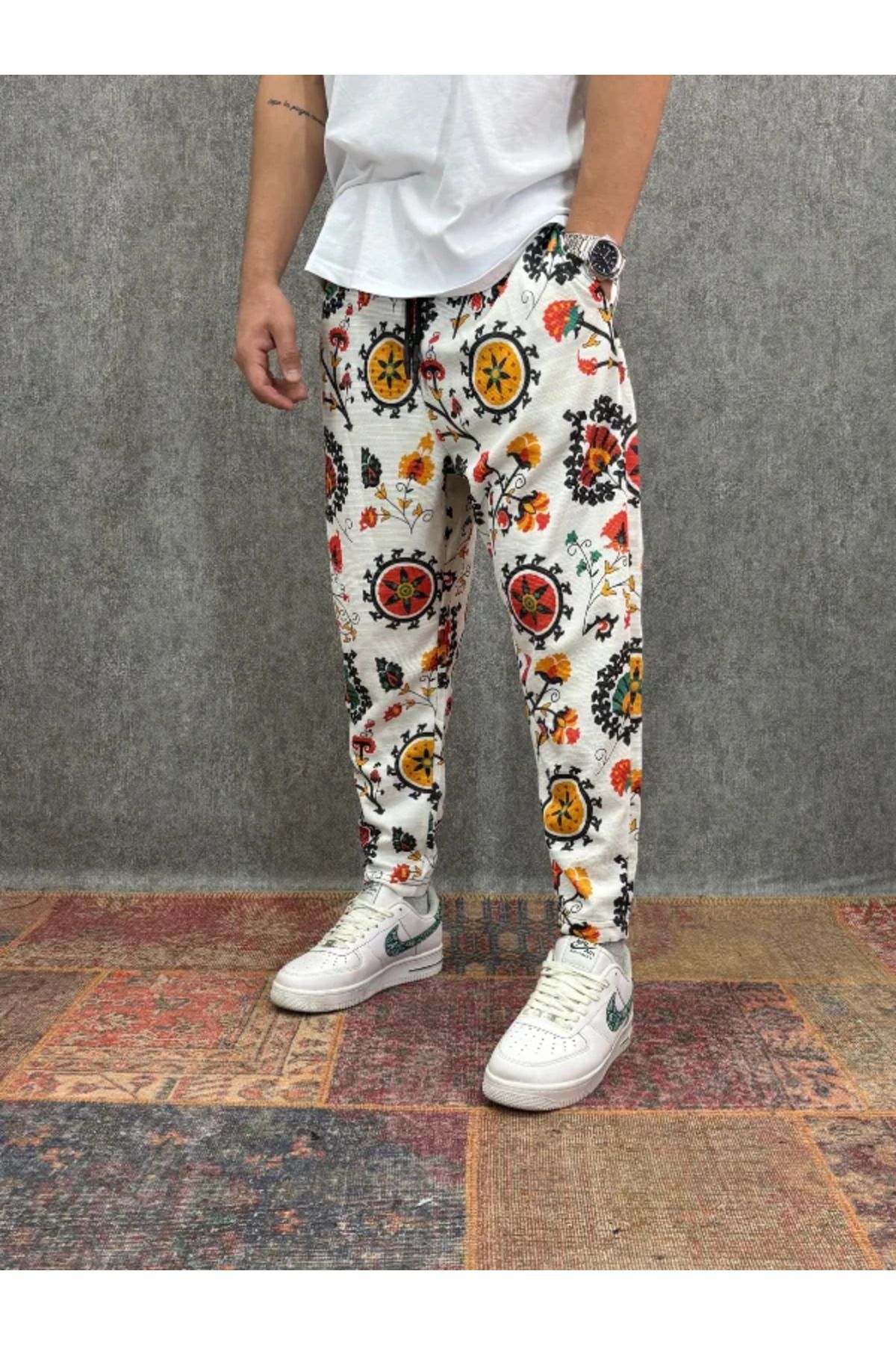 FıttingRoom Beli Lastikli Desenli Baggy Pantolon