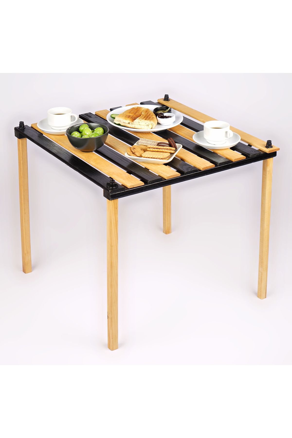 WOODENSA Ahşap Kamp Masası, Katlanabilir, Çantalı, Bahçe Balkon Plaj Piknik Masası 60x60 cm