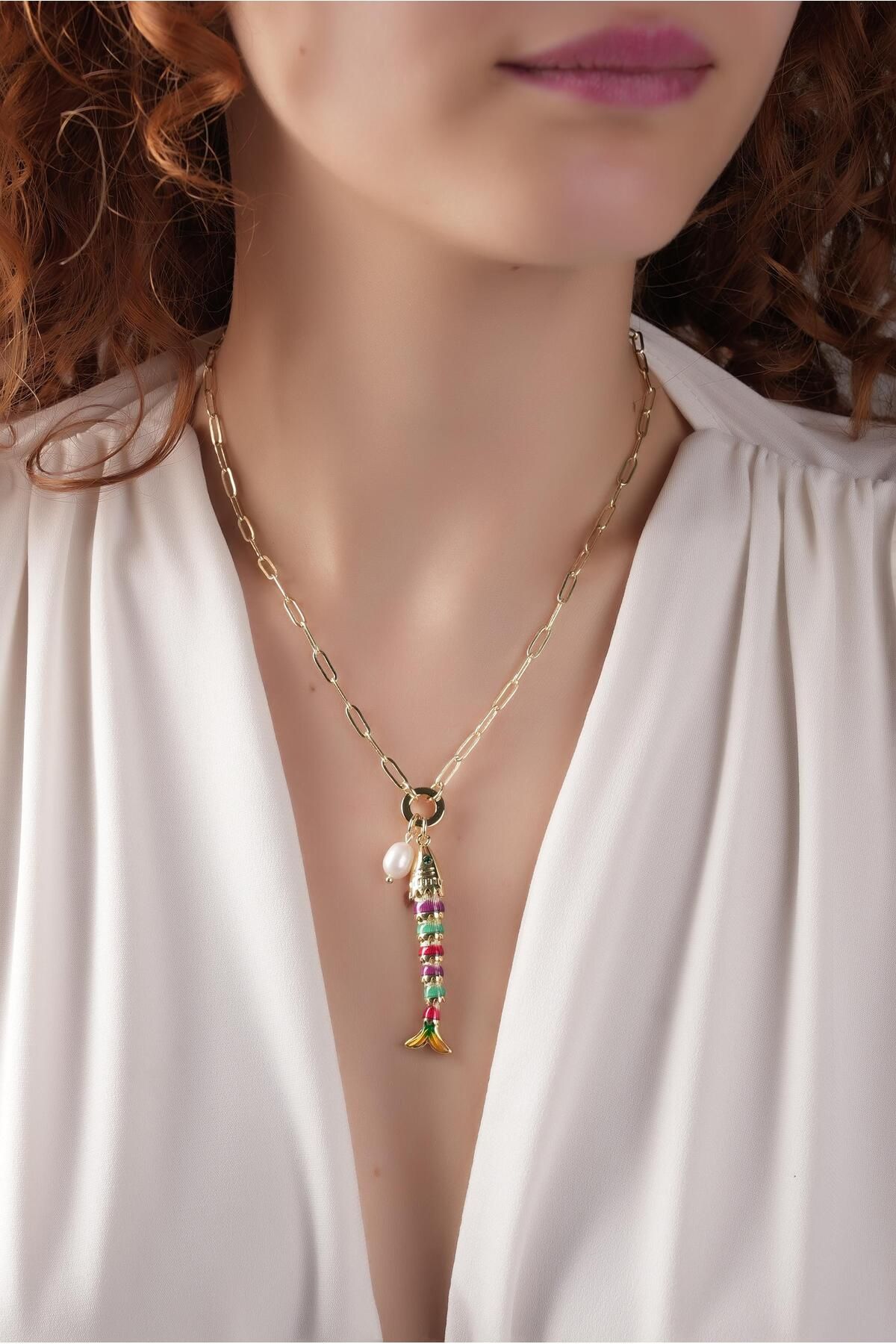Çlk Accessories Premium Mineli İnci Detay Balık Kolye 50743