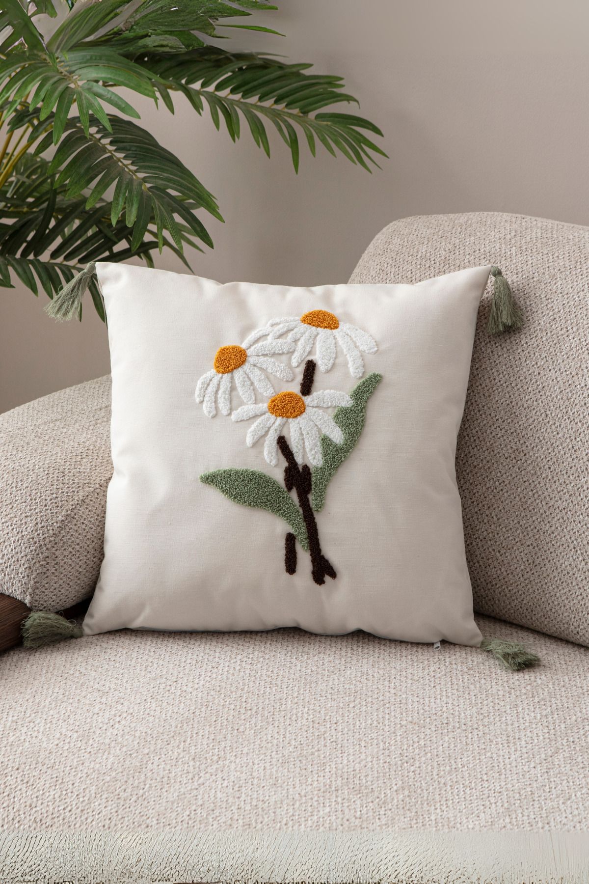BUGİ HOME COLLECTİON Punch Kırlent Kılıfı Nakış işlemeli Papatya Desenli Kırlent Kılıfları