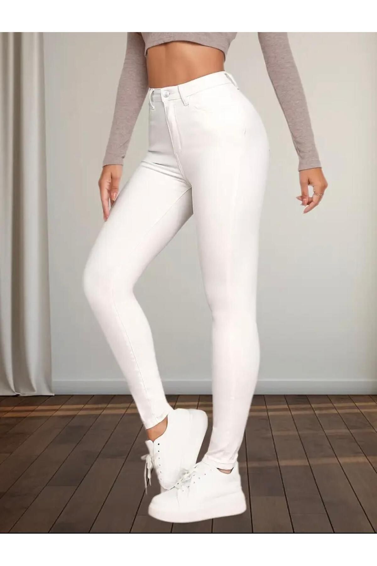WODDİ Duryn Jane Kadın Beyaz Skinny Dar Paça Comfort Likralı Jeans Kot Pantolon-1