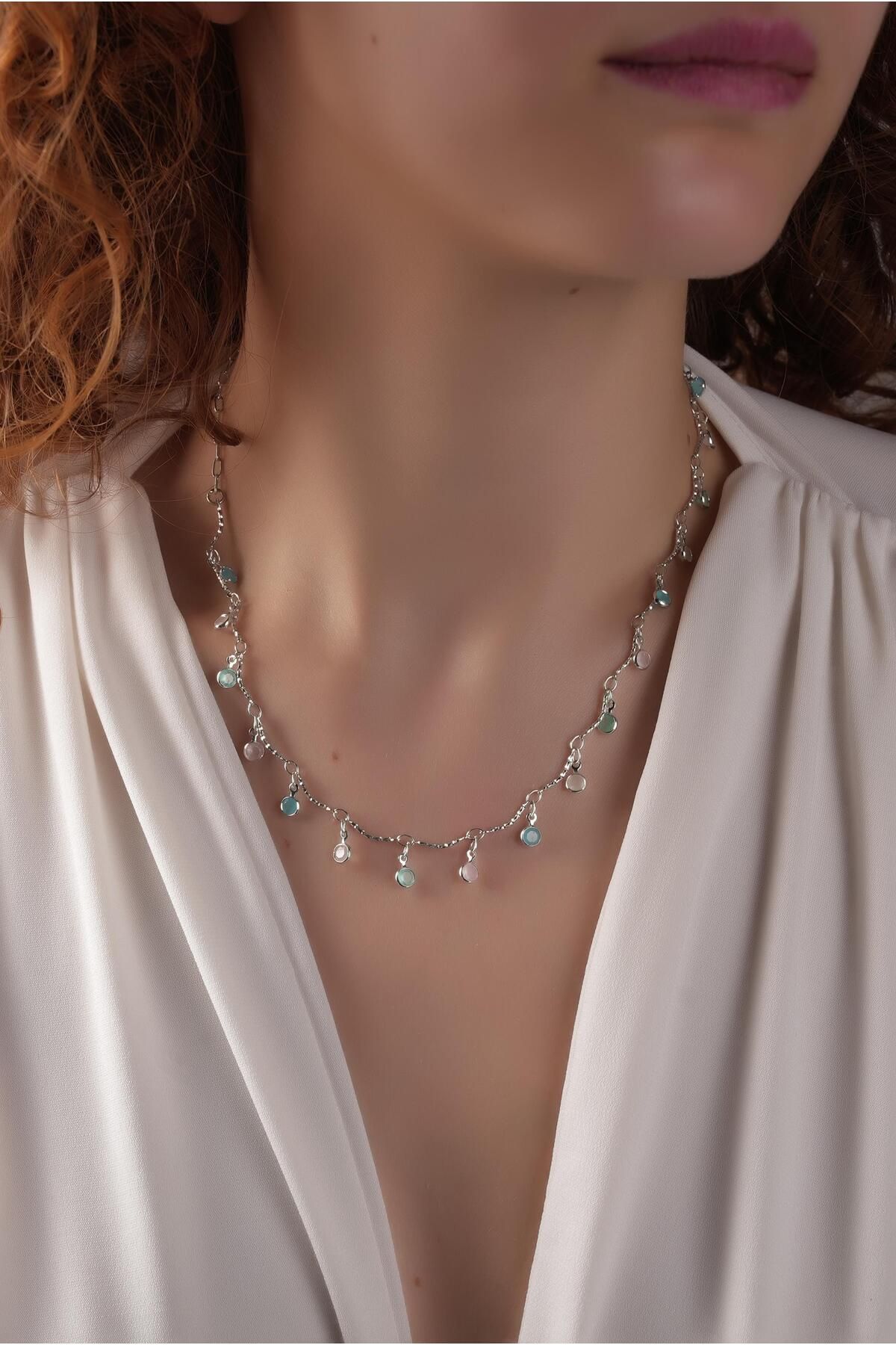 Çlk Accessories Premium Minimal Renkli Taşlı Kolye 50742