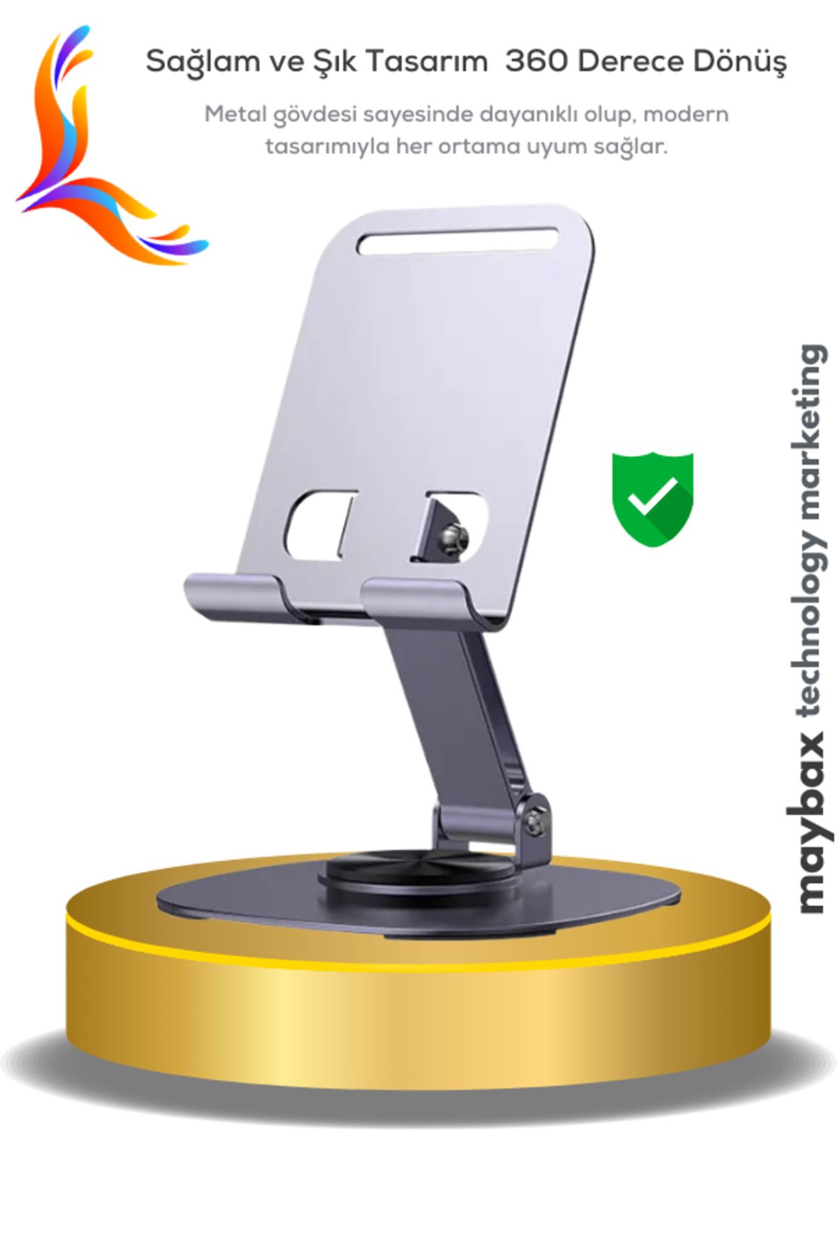 Maybax Katlanabilir 360° Çok Açılı Yükseklik Ayarlı Metal Masaüstü Tablet iPad Tutucu Telefon Standı Gri