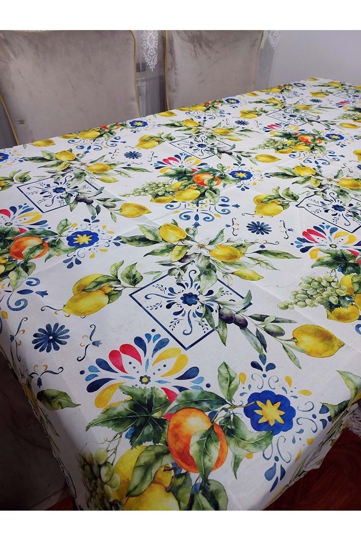 Mandaş Limon Portakal Desenli 3D Dikdörtgen Masa Örtüsü (160x200)