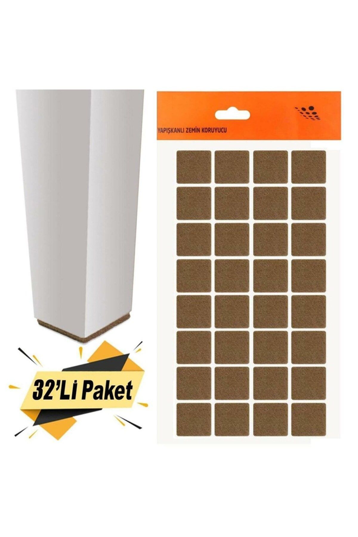Sucuoğlu Yapışkanlı Keçe Mobilya Sandalye Masa Parke Zemin Koruyucu Kare 25 X 25 Mm (32'li)