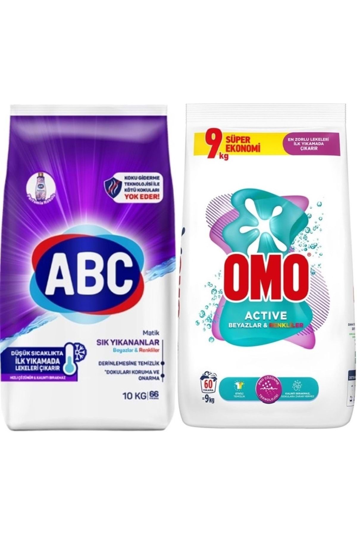 ABC Matik Toz Çamaşır Deterjanı 10KG Sık Yıkananlar Beyazlar/Renkliler (66 Yıkama)+ 9KG Beyaz/Renkli